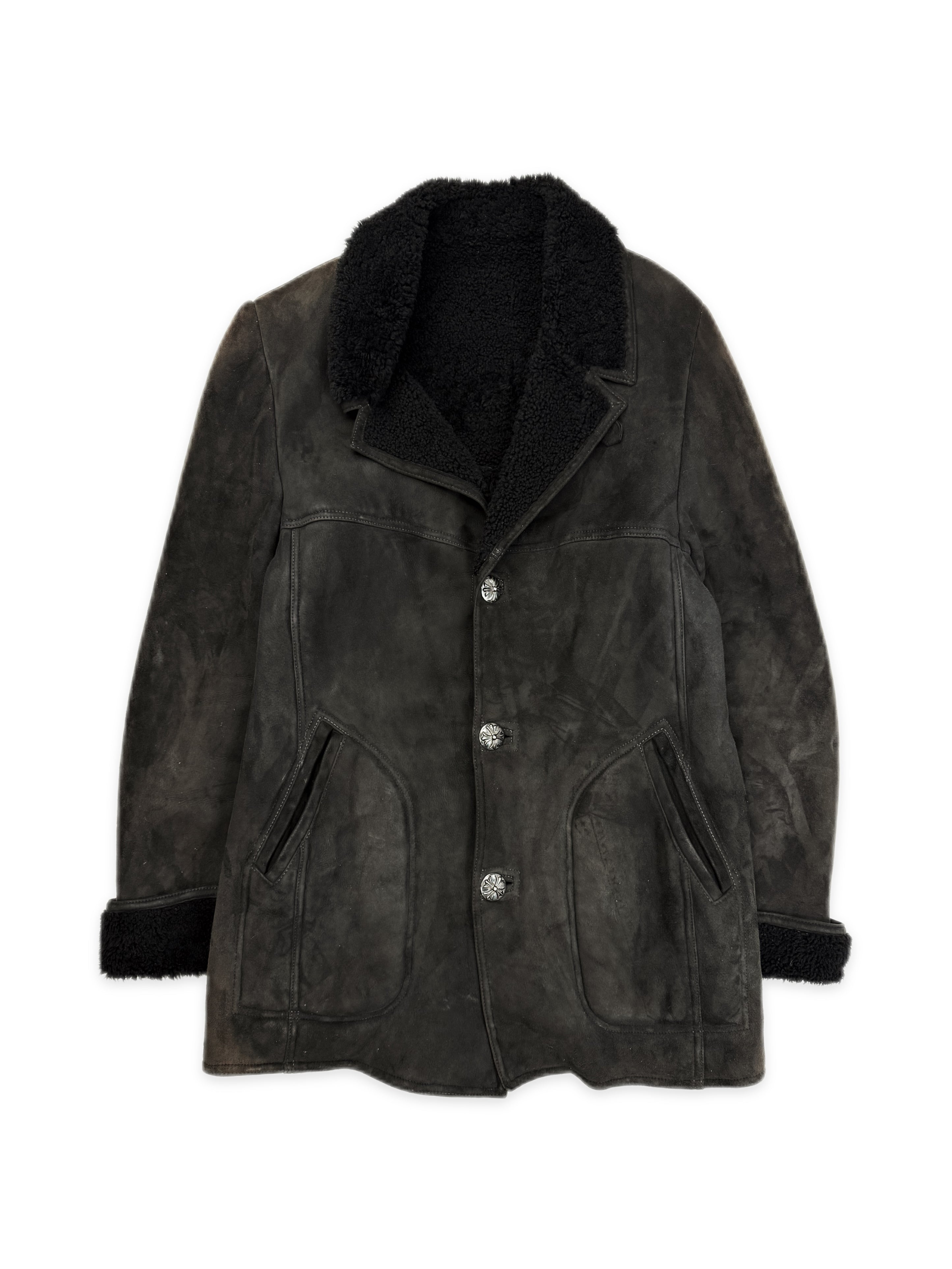 Chrome Hearts Mouton Fur Suede Shearling Lined .925 Silver Sun Faded Jacket