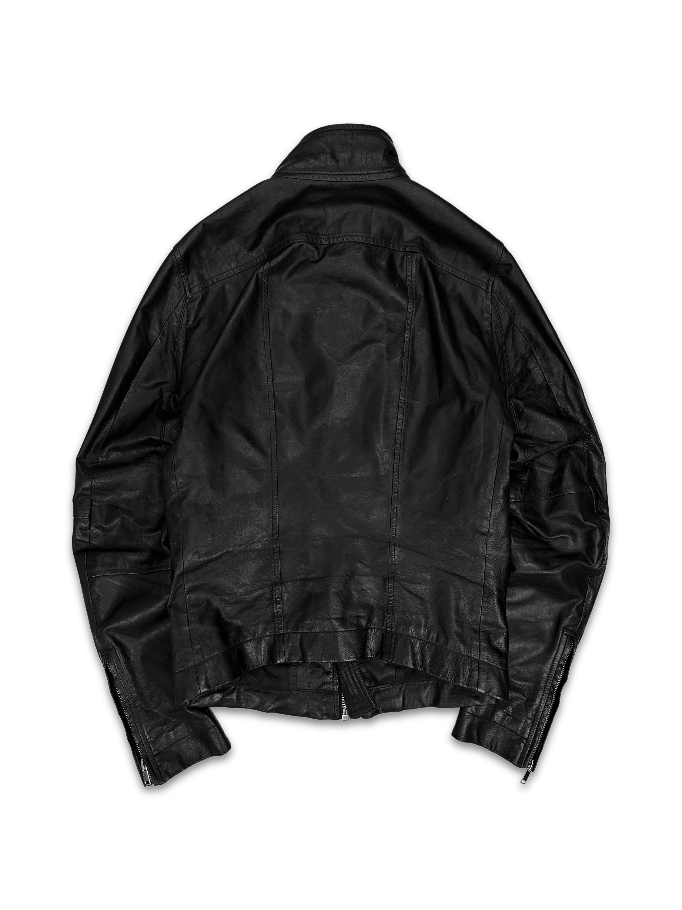 AW13 Rick Owens ‘Plinth’ Calfskin Leather High Neck Riders Jacket