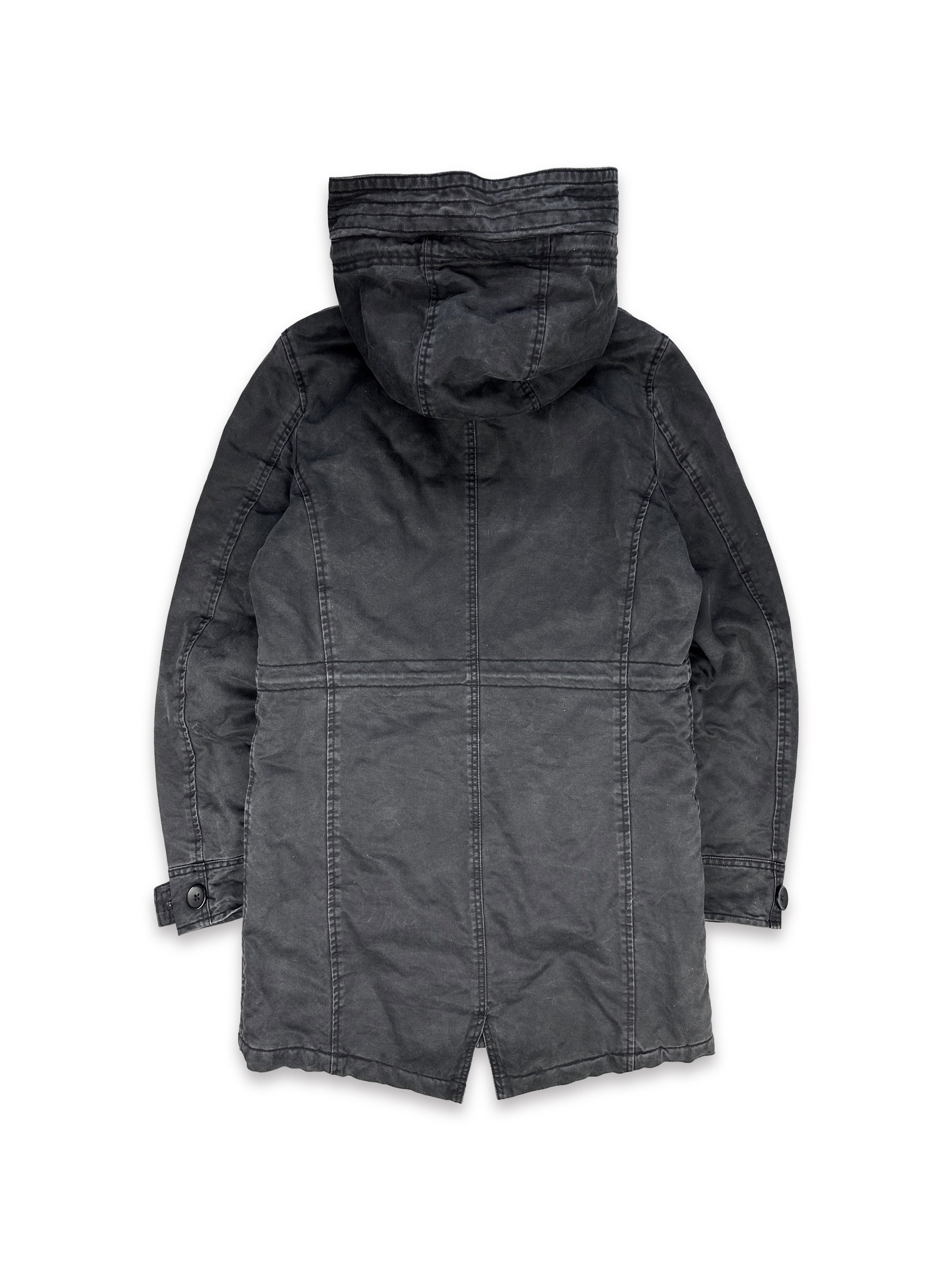 00s Tete Homme Slate Grey Padded Denim Trench Coat