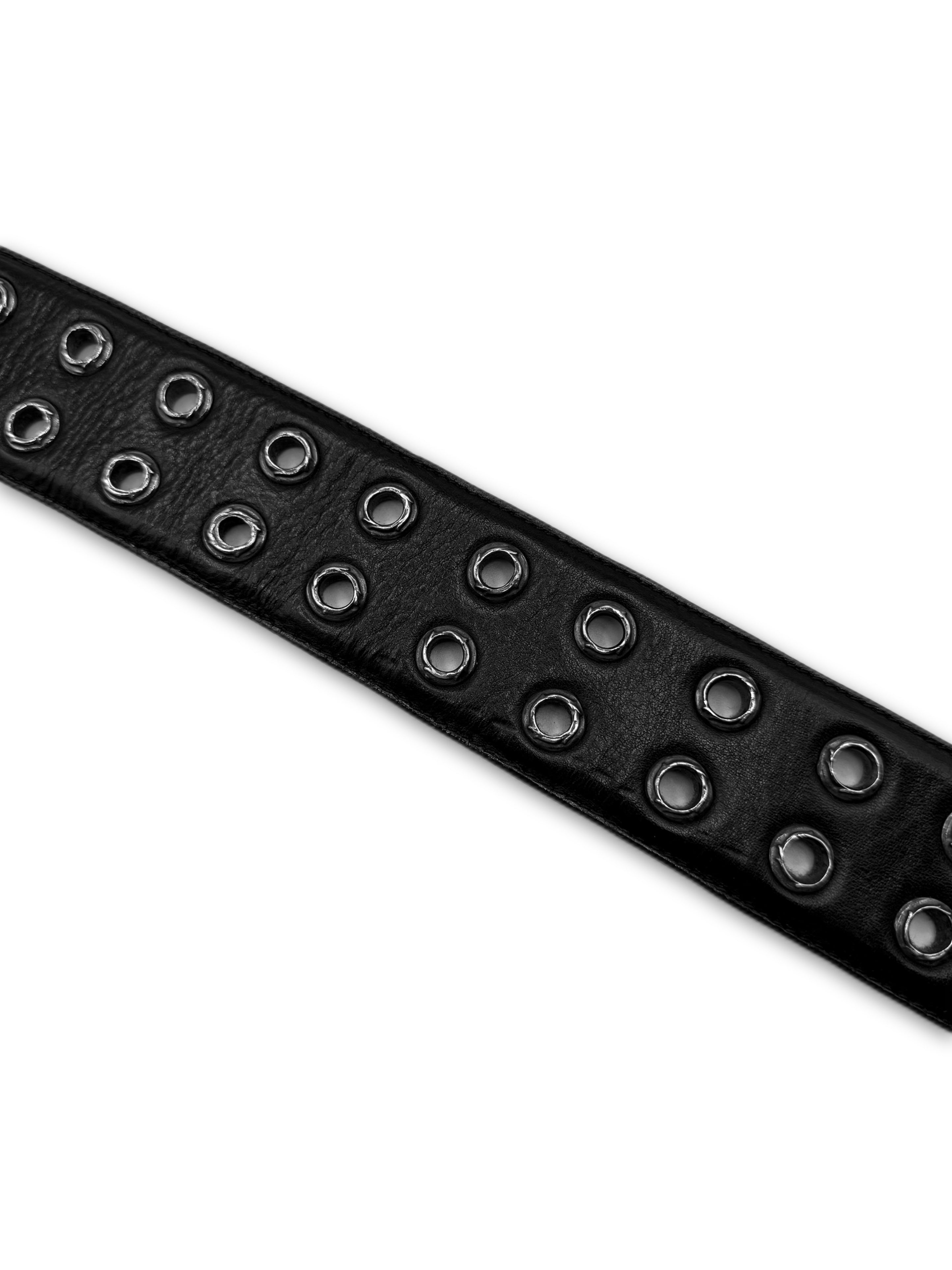 Chrome Hearts Double Roller Eyelet Black Leather Grommet Belt