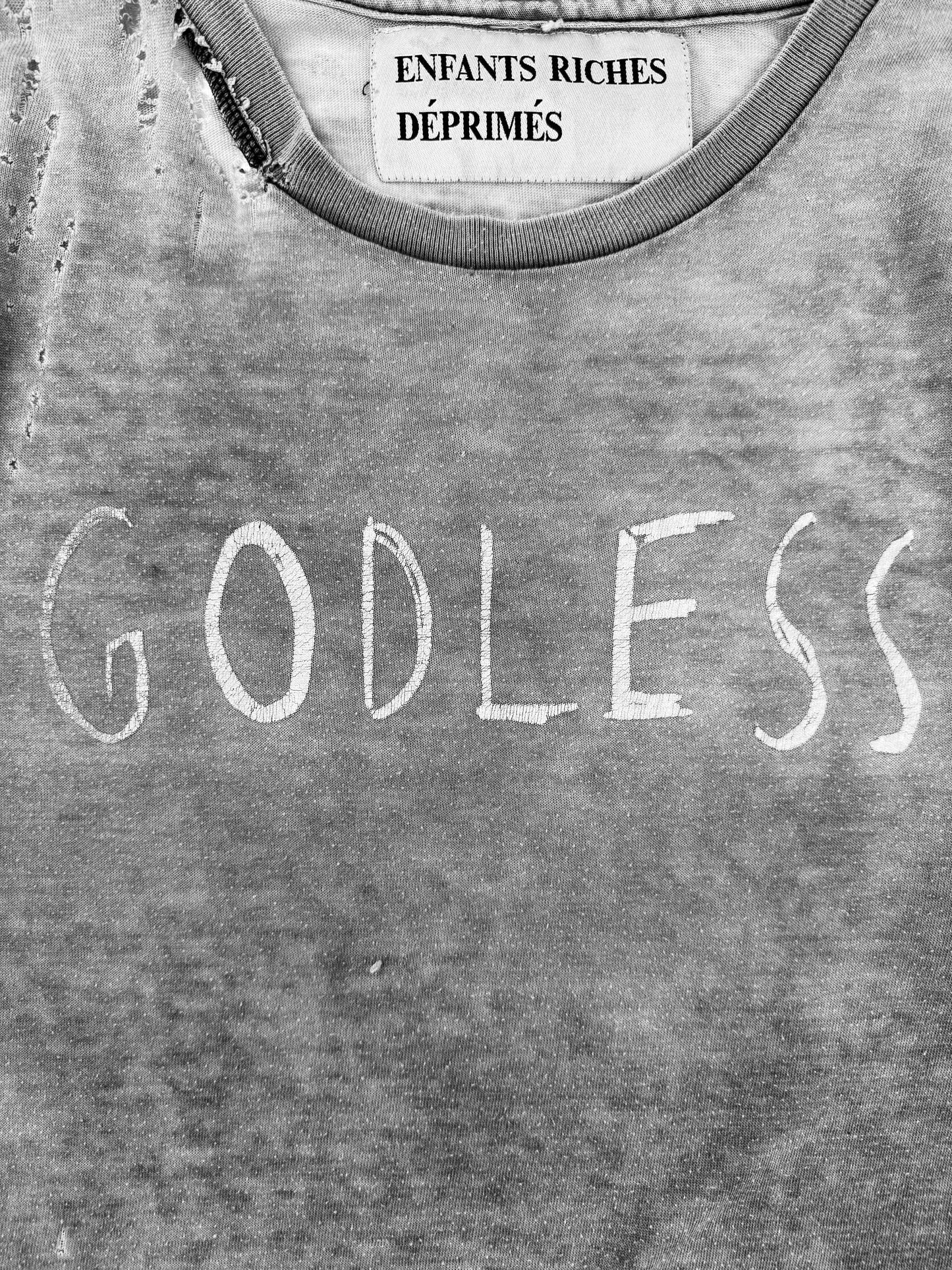 SS15 Enfants Riches Deprimes ‘Godless’ Distressed Grey T-Shirt