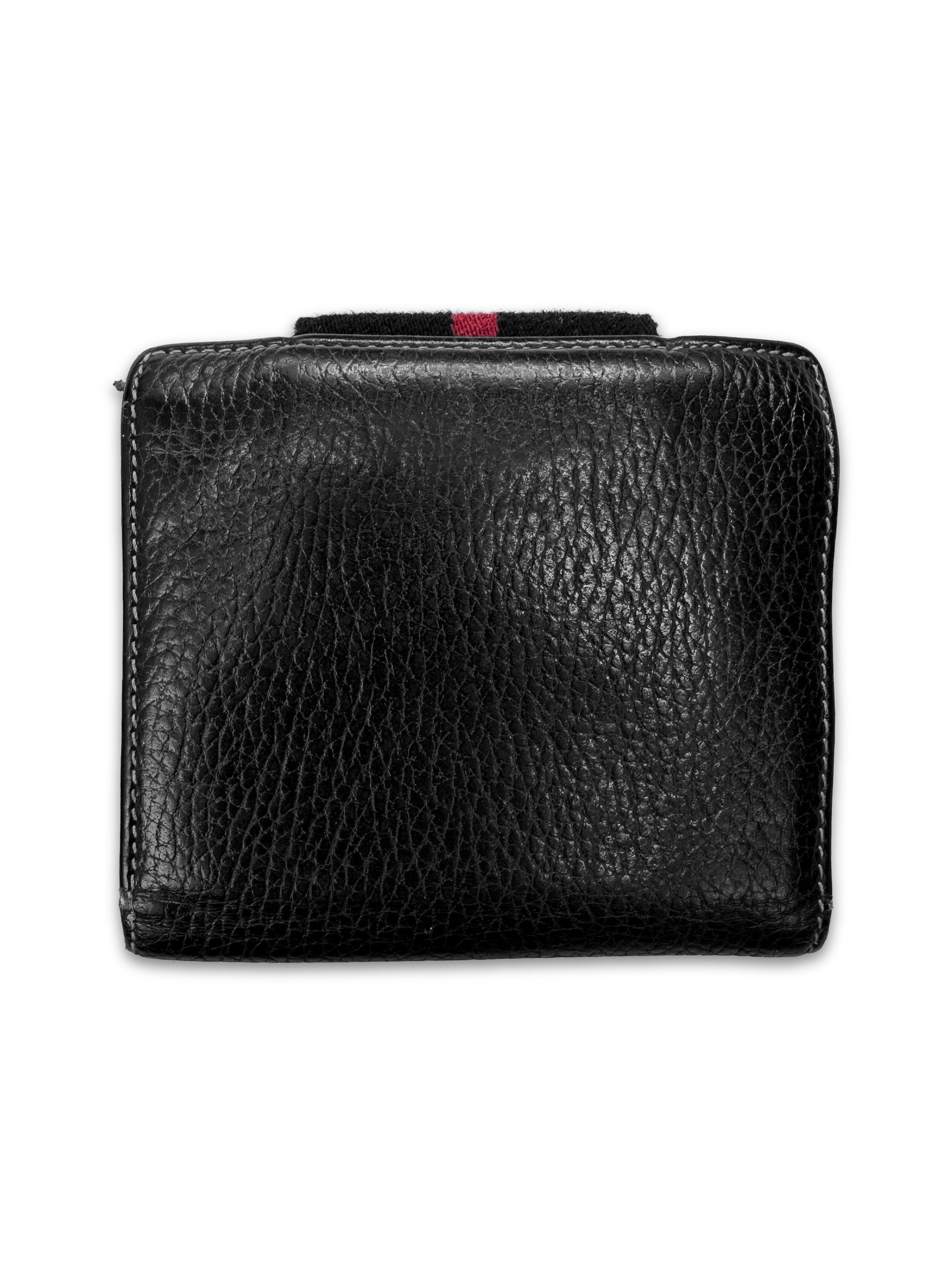 00s Gucci ‘Triple Stripe’ Cursive Logo Black Leather Bifold Wallet