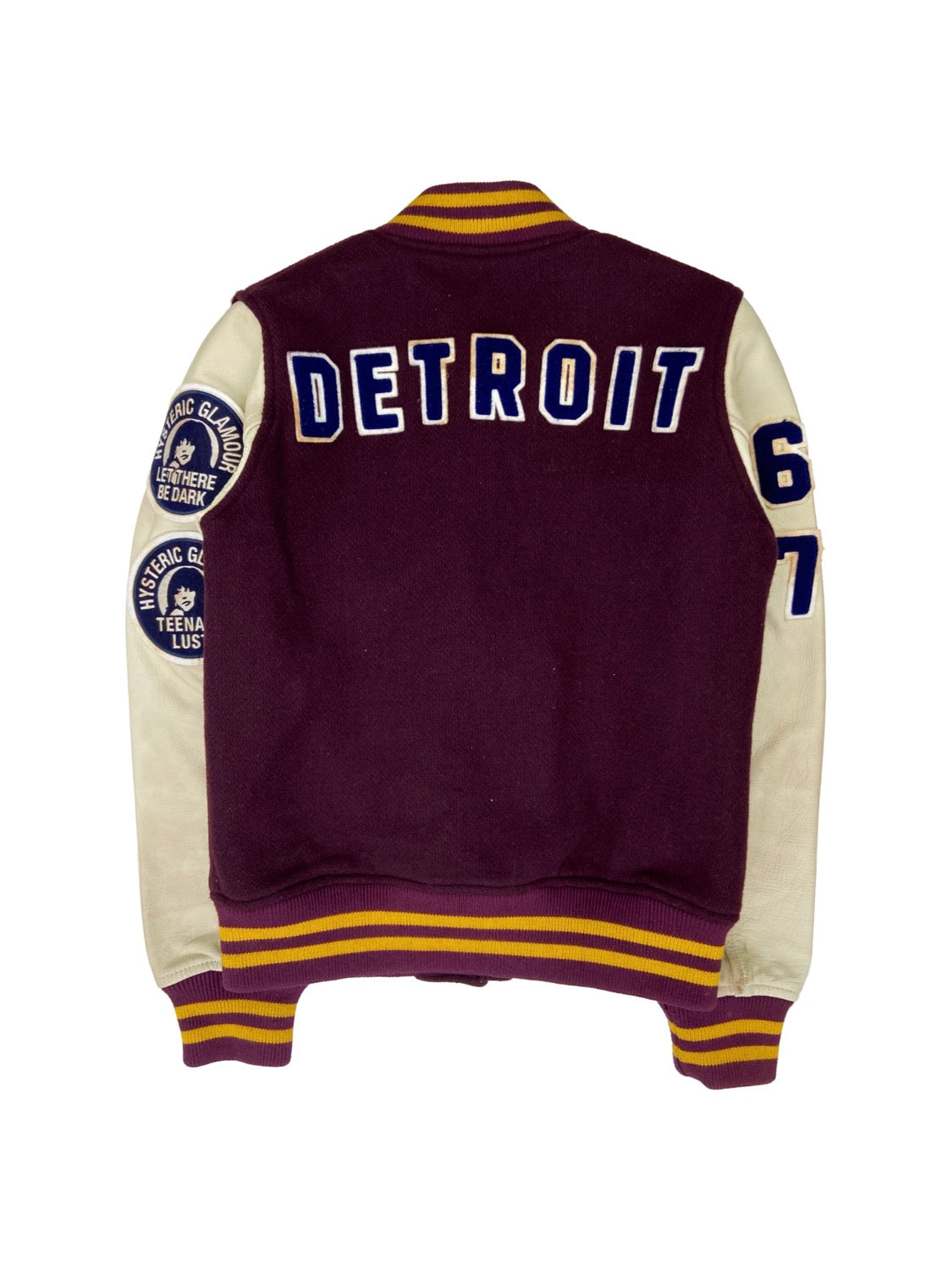 Hysteric Glamour “Detroit” Maroon Patched Leather Varsity Jacket