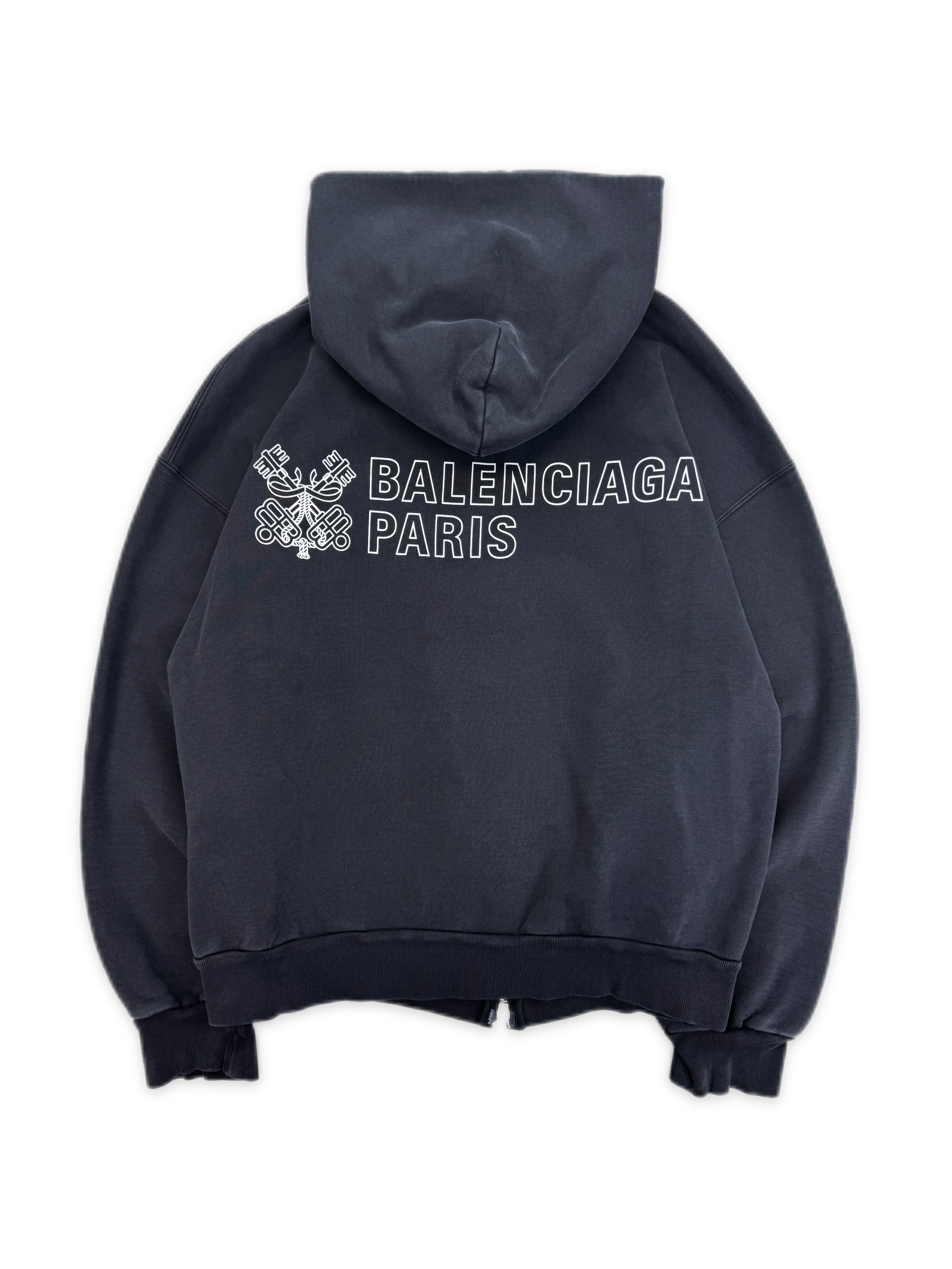 Balenciaga Collegiate ‘10 Avenue’ Zip-Up Back Logo Slate Hoodie