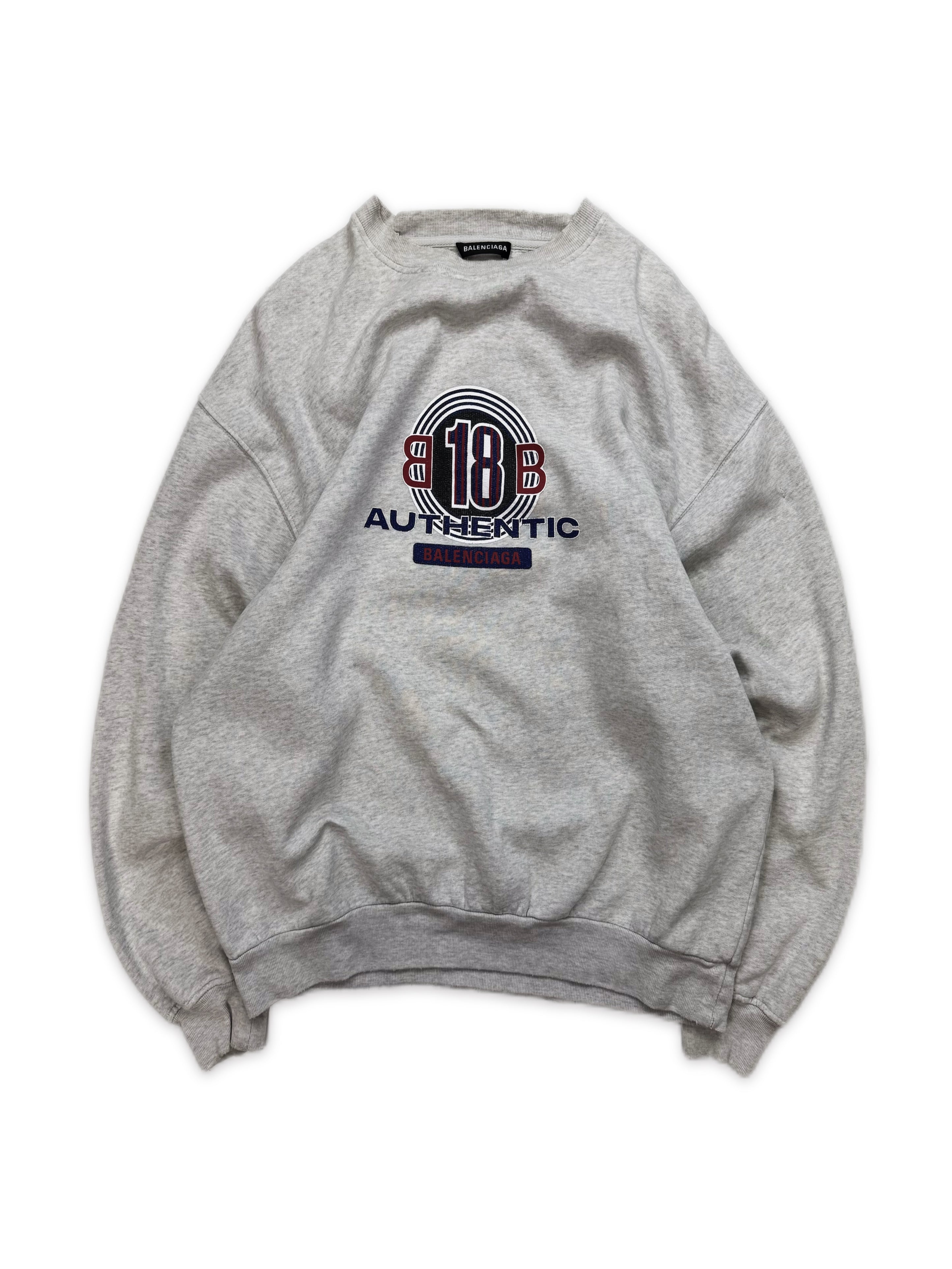 AW17 Balenciaga ‘Authentic’ Heather Grey Logo Crewneck