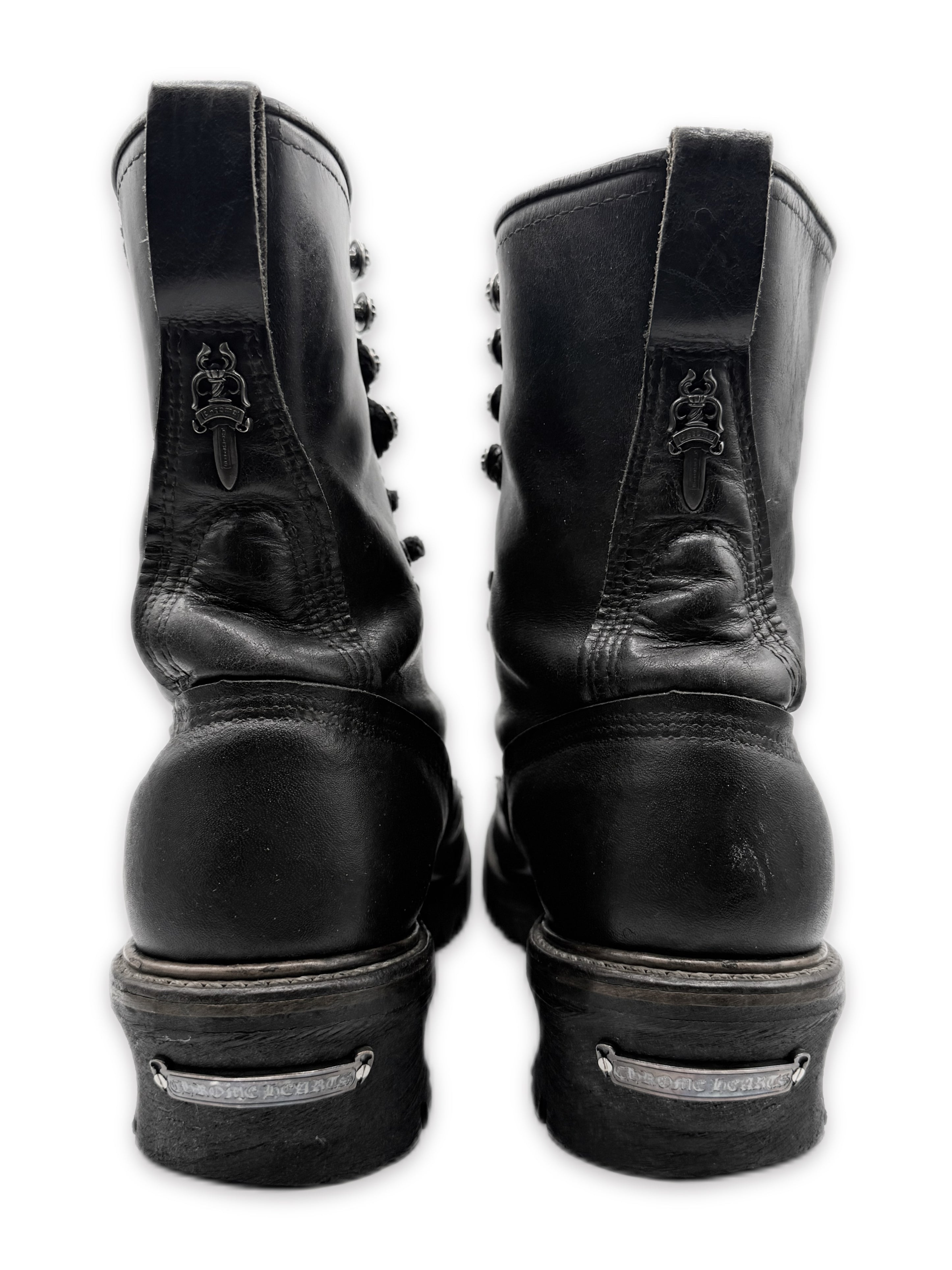 Chrome Hearts x Wesco Black Leather Dagger Pendant Lace Boots