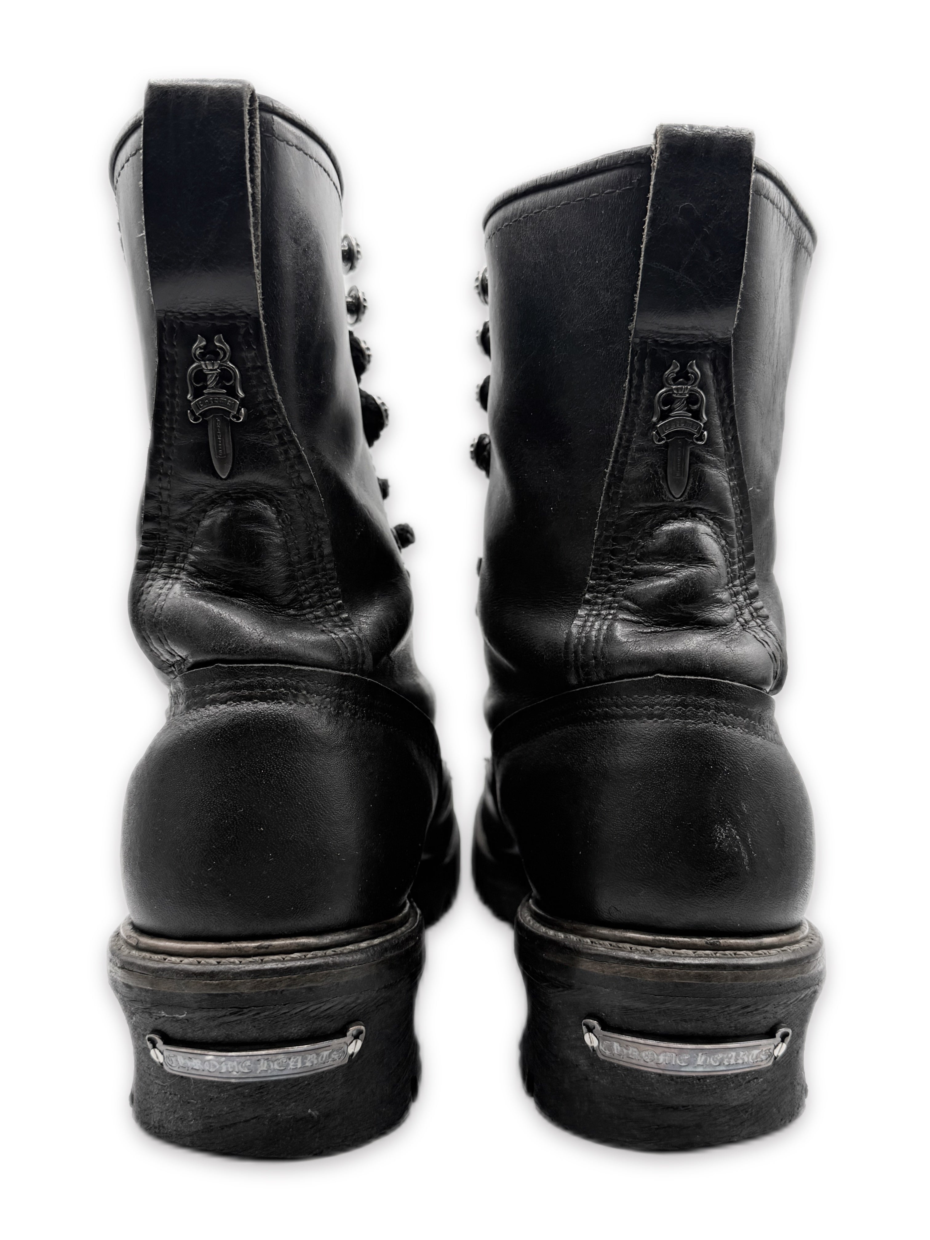 Chrome Hearts x Wesco Black Leather Dagger Pendant Lace Boots