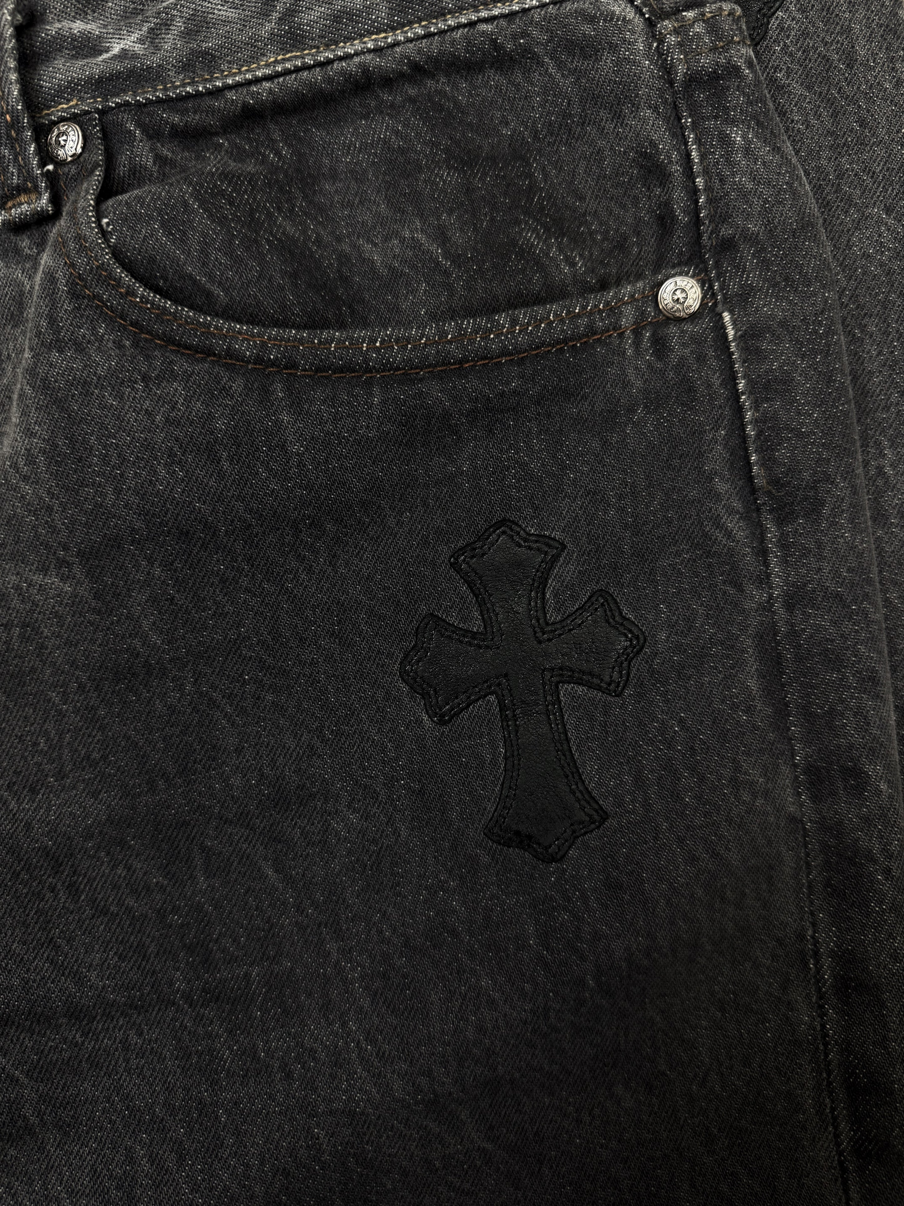 Chrome Hearts Levi’s 501 26 Cross Patch Leather Black Denim