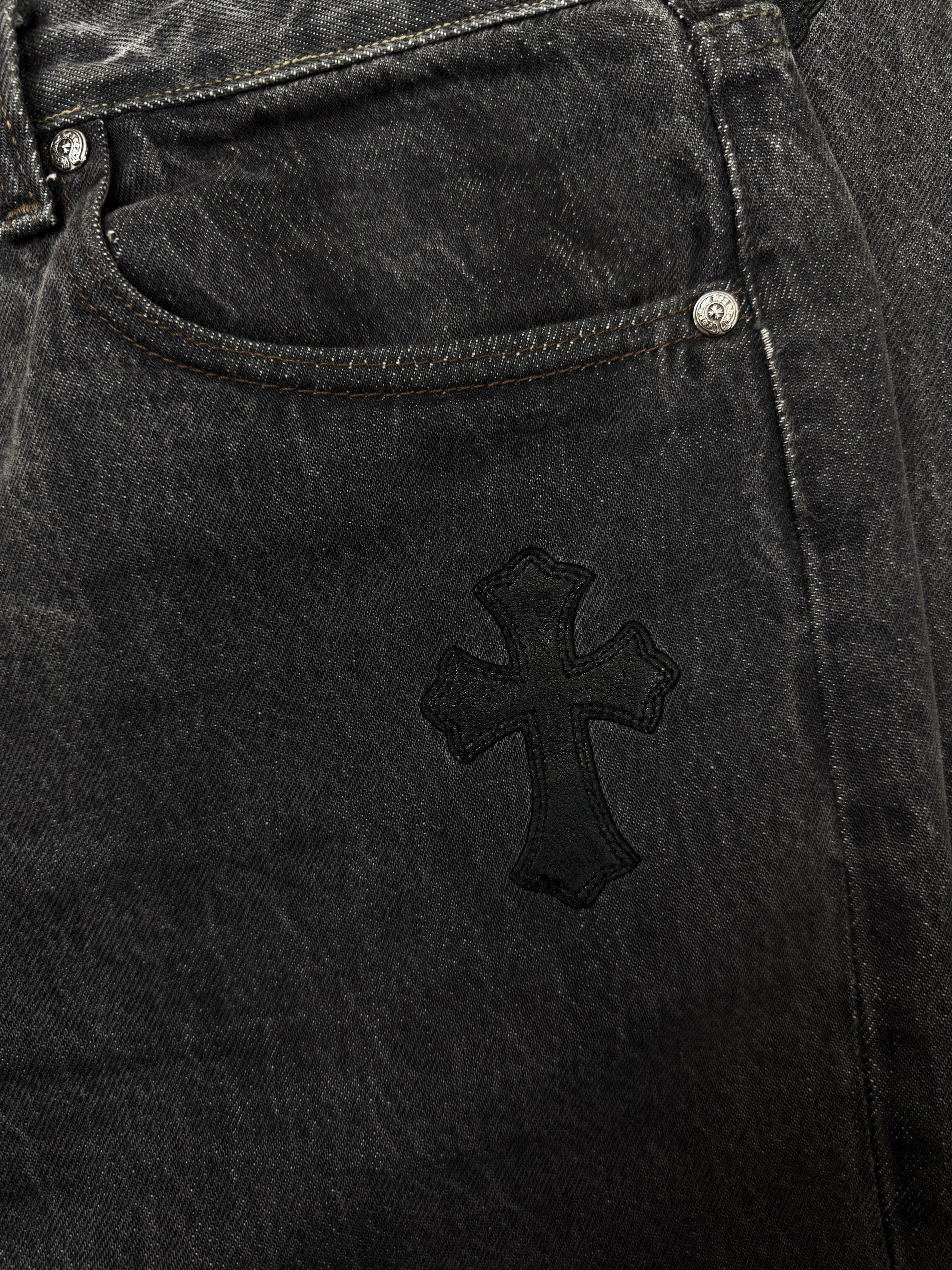 Chrome Hearts Levi’s 501 26 Cross Patch Leather Black Denim