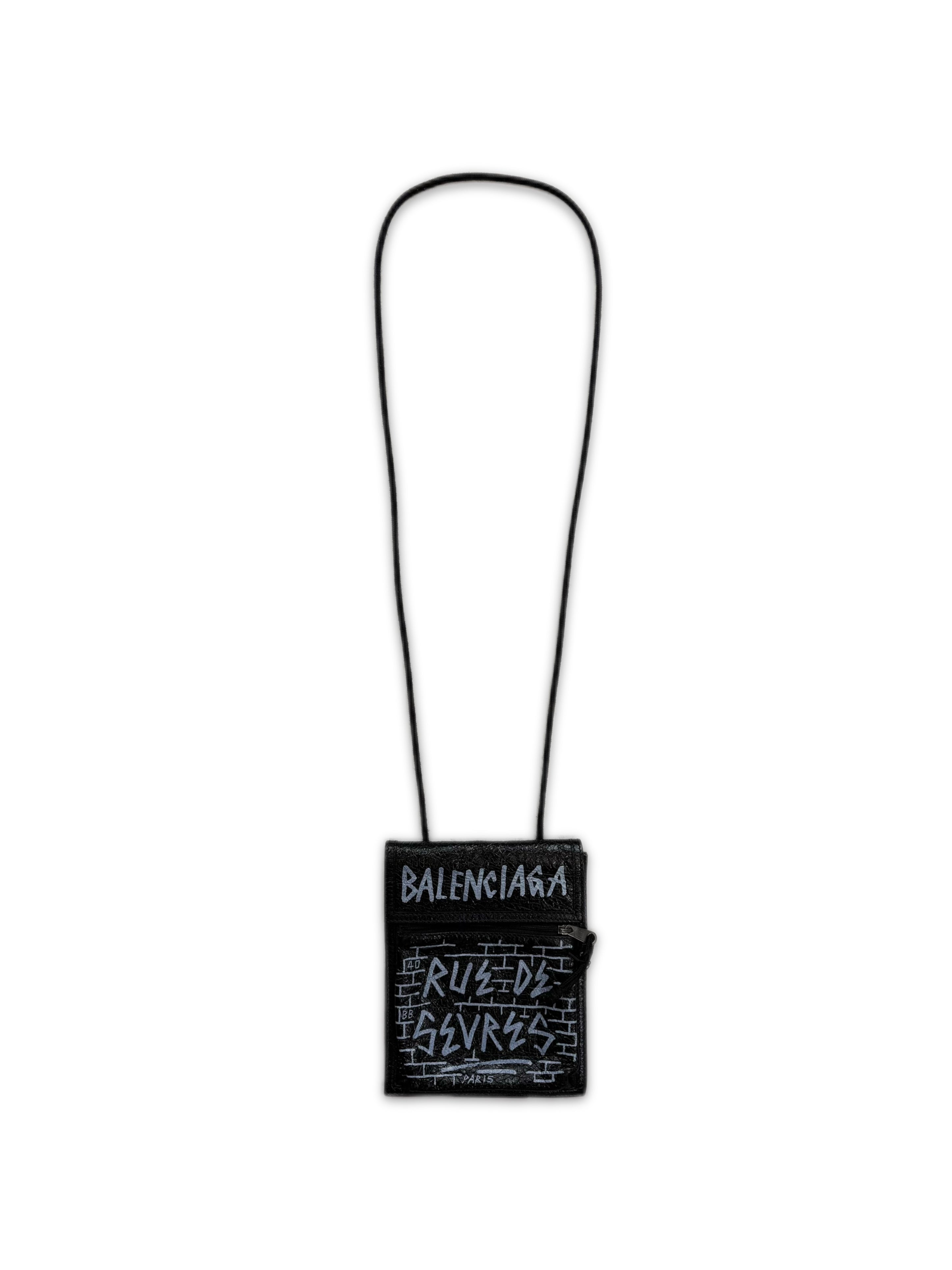 Balenciaga Graffiti Black Leather Explorer Crossbody Bag