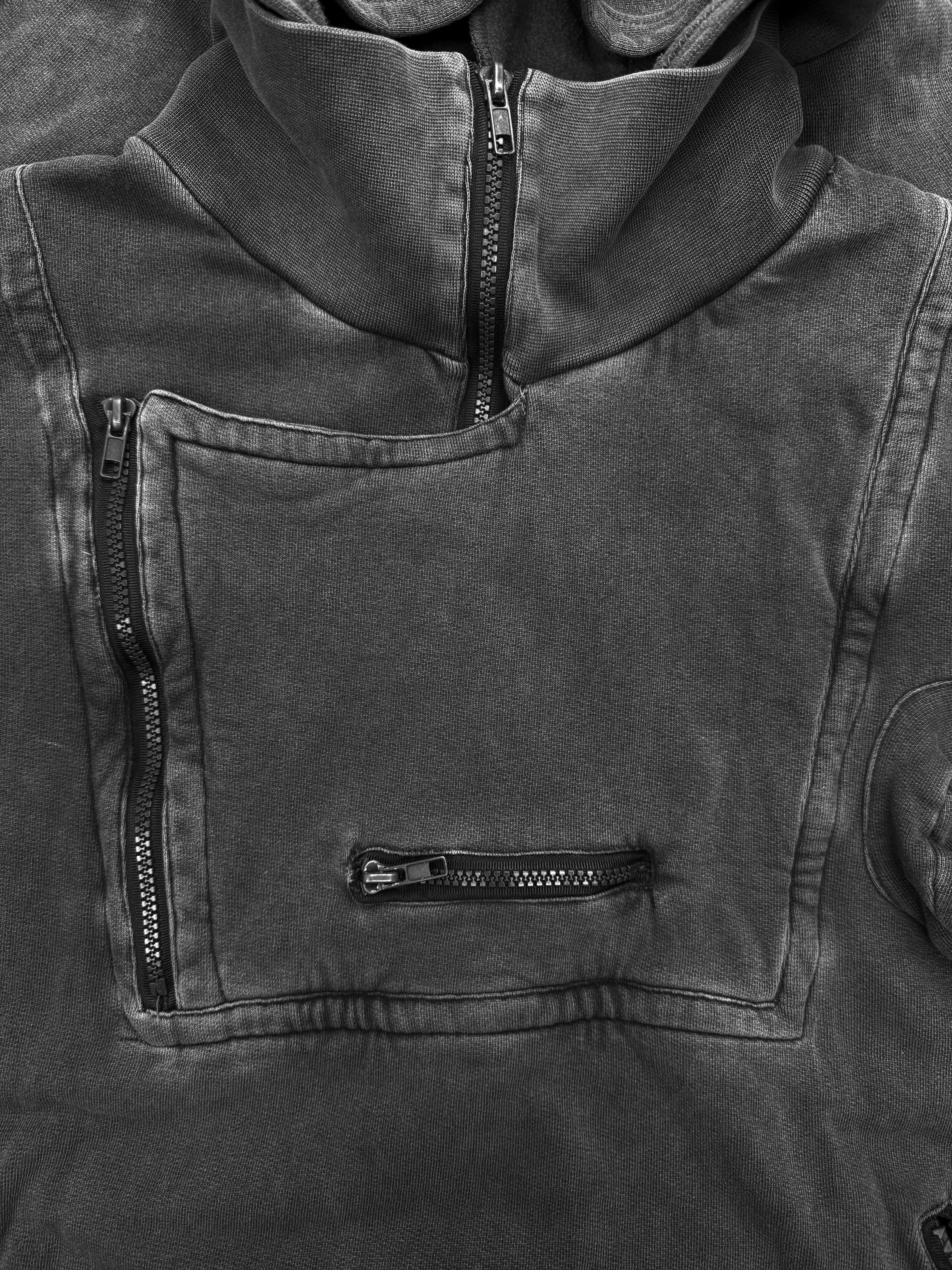 AW04 RAF SIMONS 'WAVES' MULTI POCKET CHARCOAL CARGO HOODIE