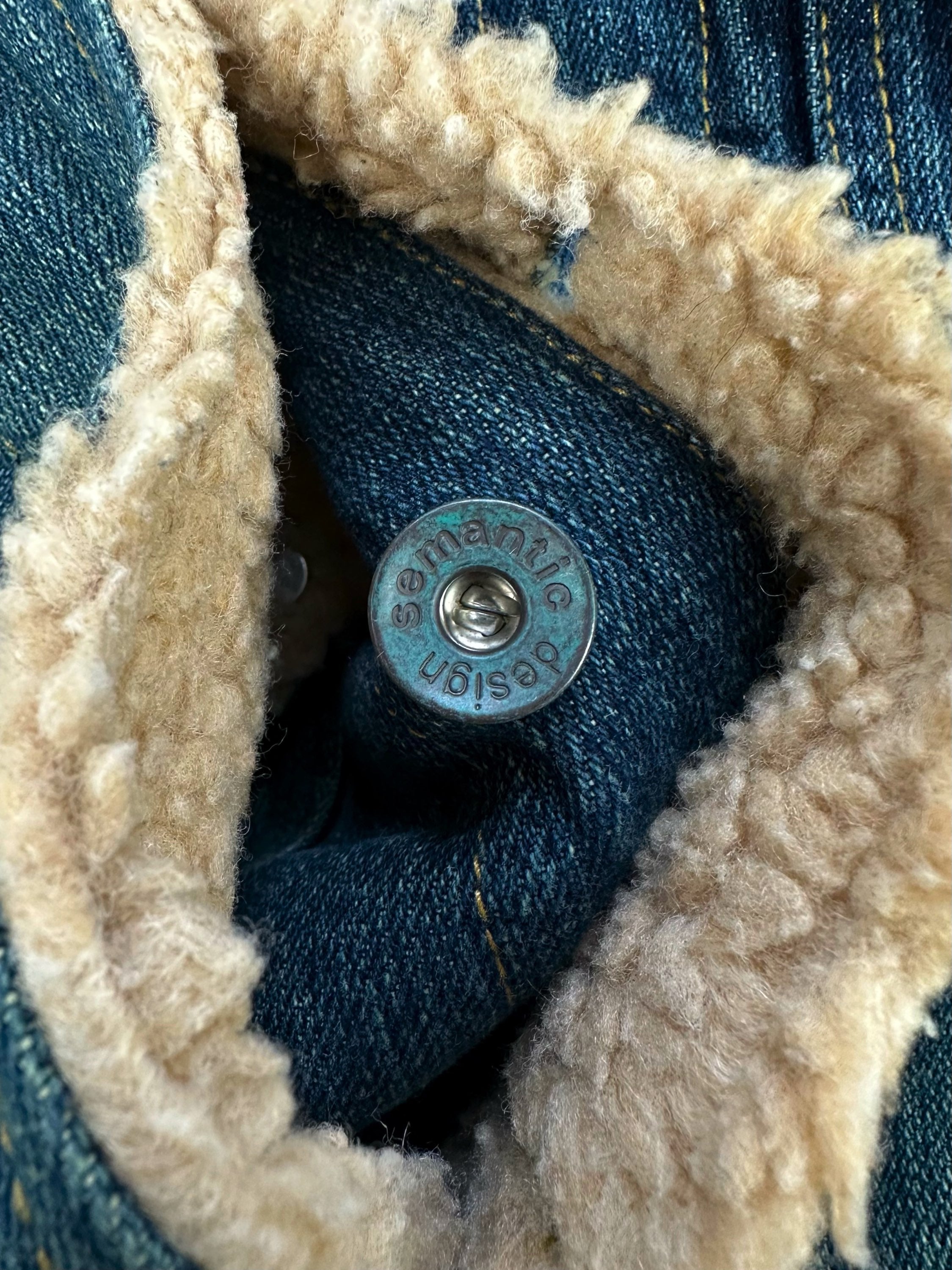 Semantic Design Shearling Lined Blue Denim Jacket