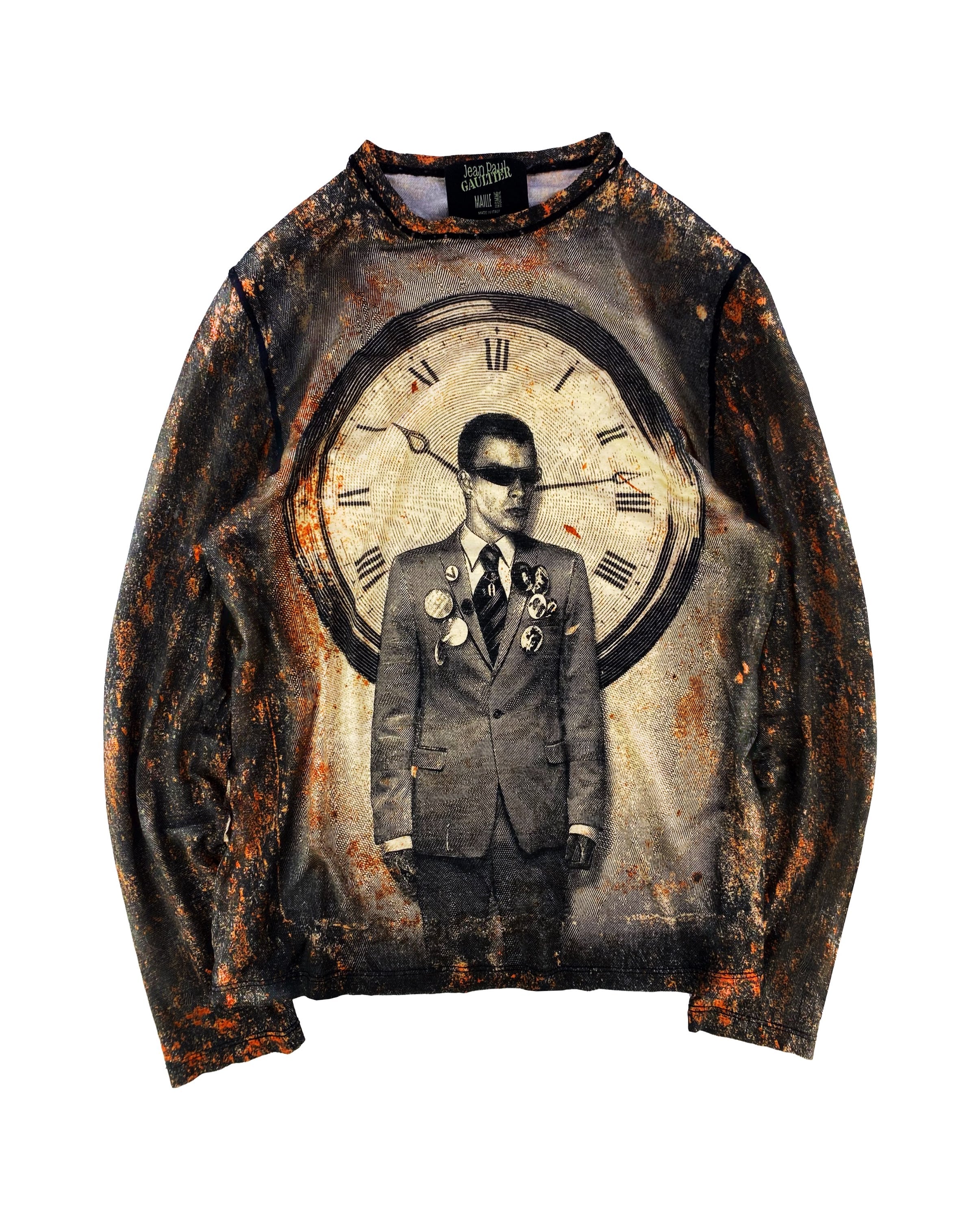 AW03 Jean Paul Gaultier ‘Clockwork’ Full Print Mesh Longsleeve