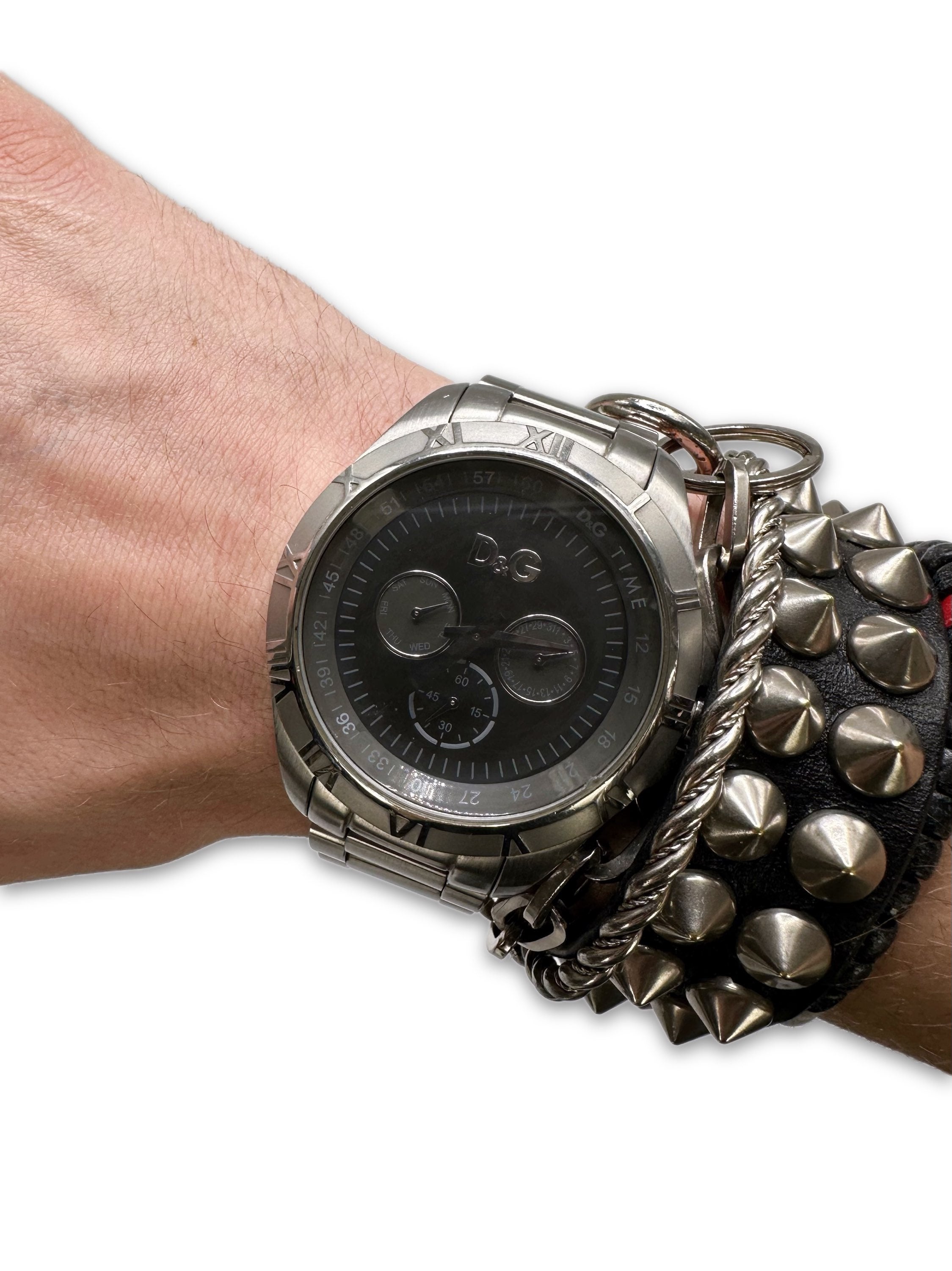 00s Dolce &amp; Gabbana Silver Triple Chronograph Wrist Watch
