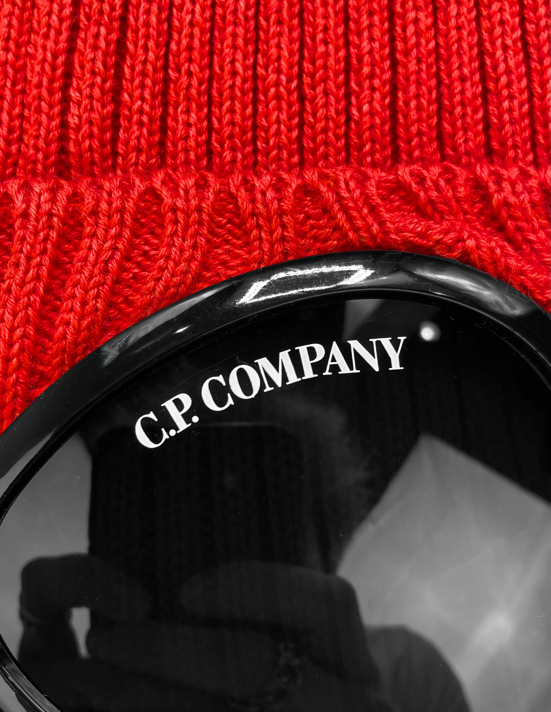 C.P. Company Red Merino Wool Knit Goggle Beanie