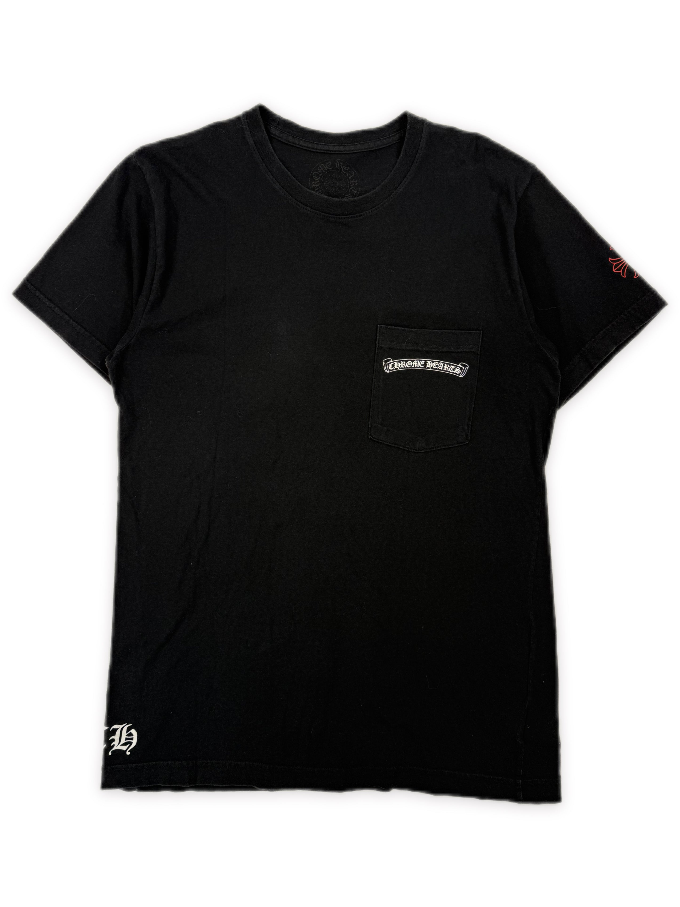 Chrome Hearts USA Red Scroll Logo Black Pocket T-Shirt