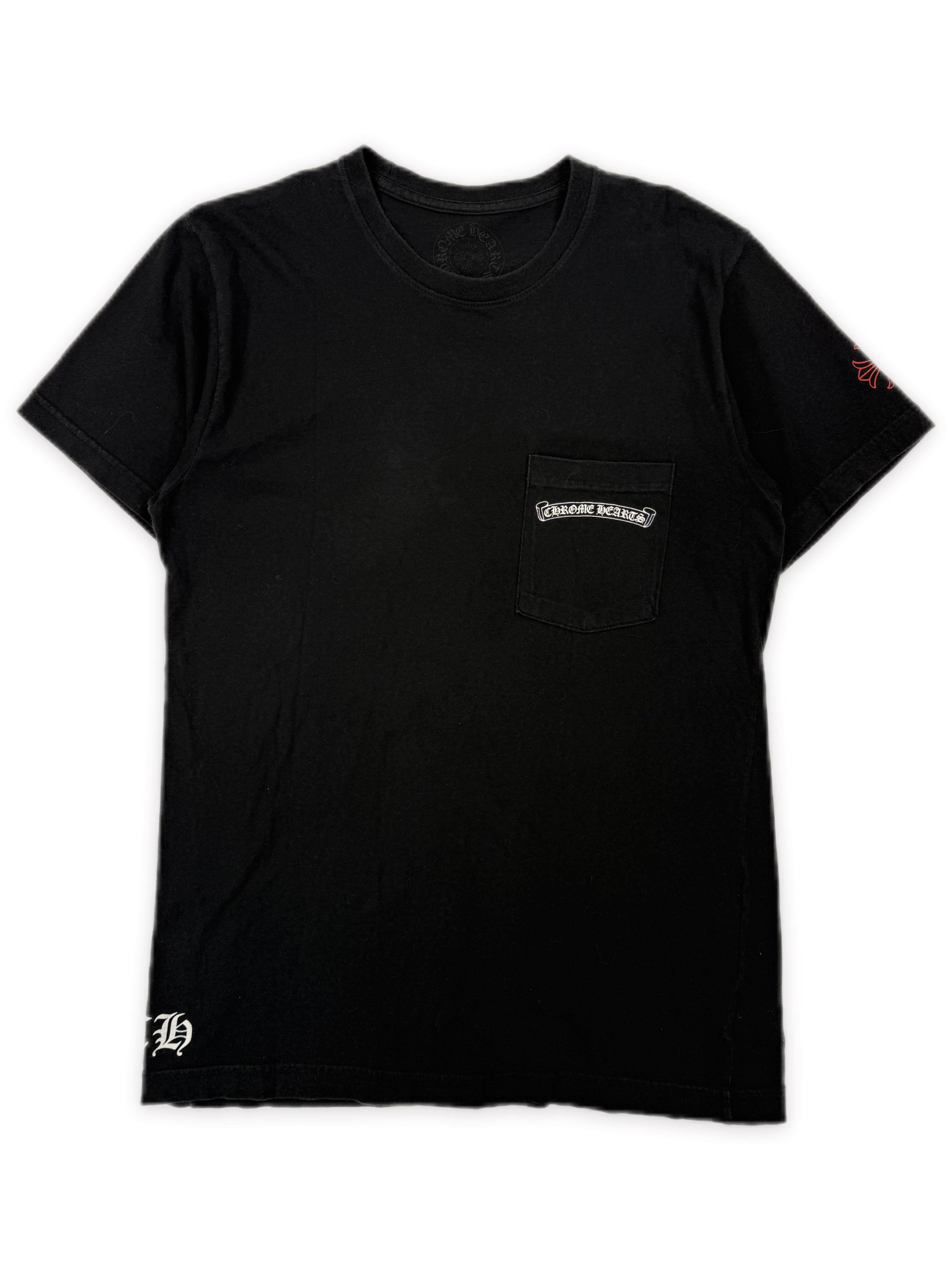 Chrome Hearts USA Red Scroll Logo Black Pocket T-Shirt