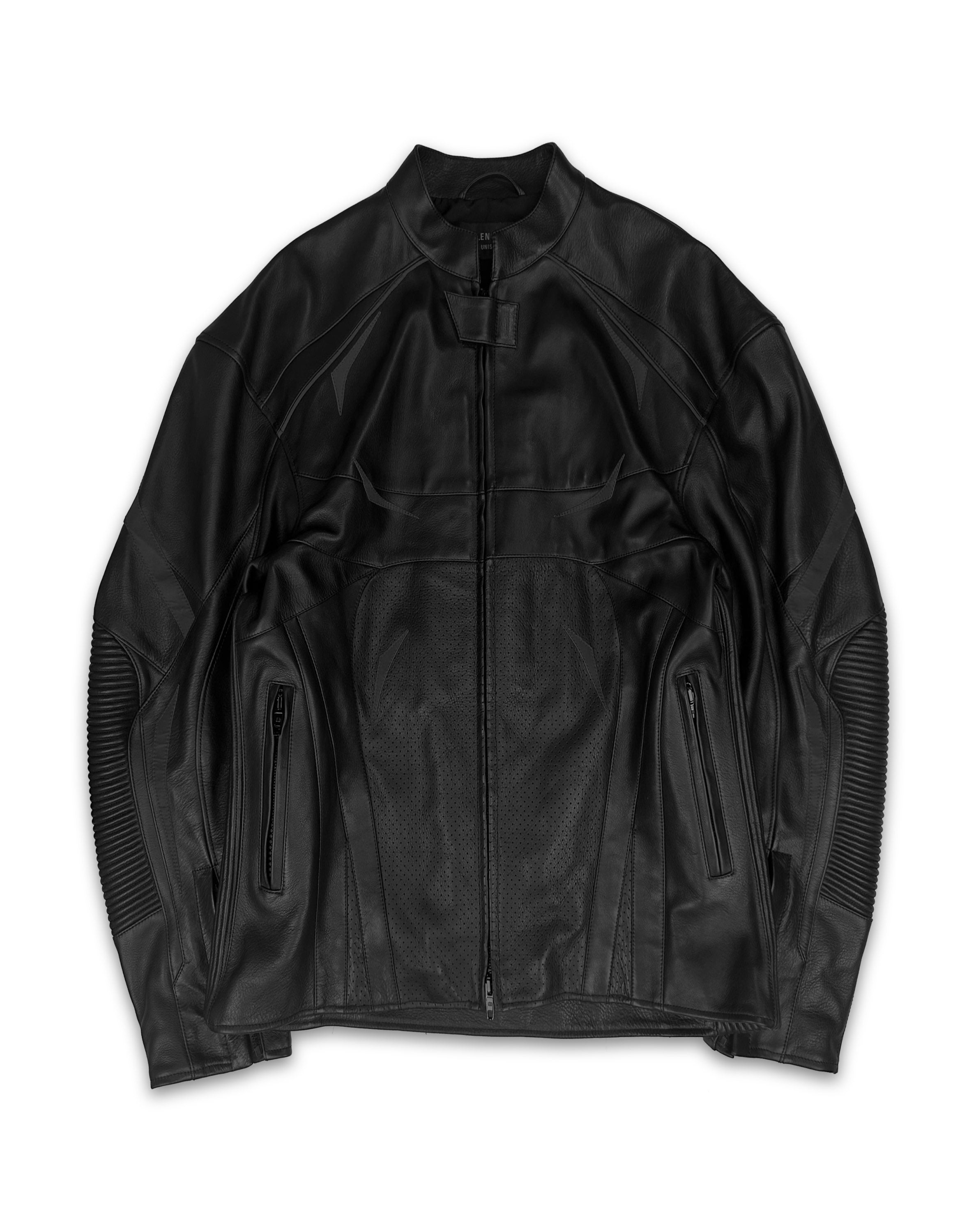 AW23 Balenciaga ‘Padded’ Black Leather Perforated Moto Jacket
