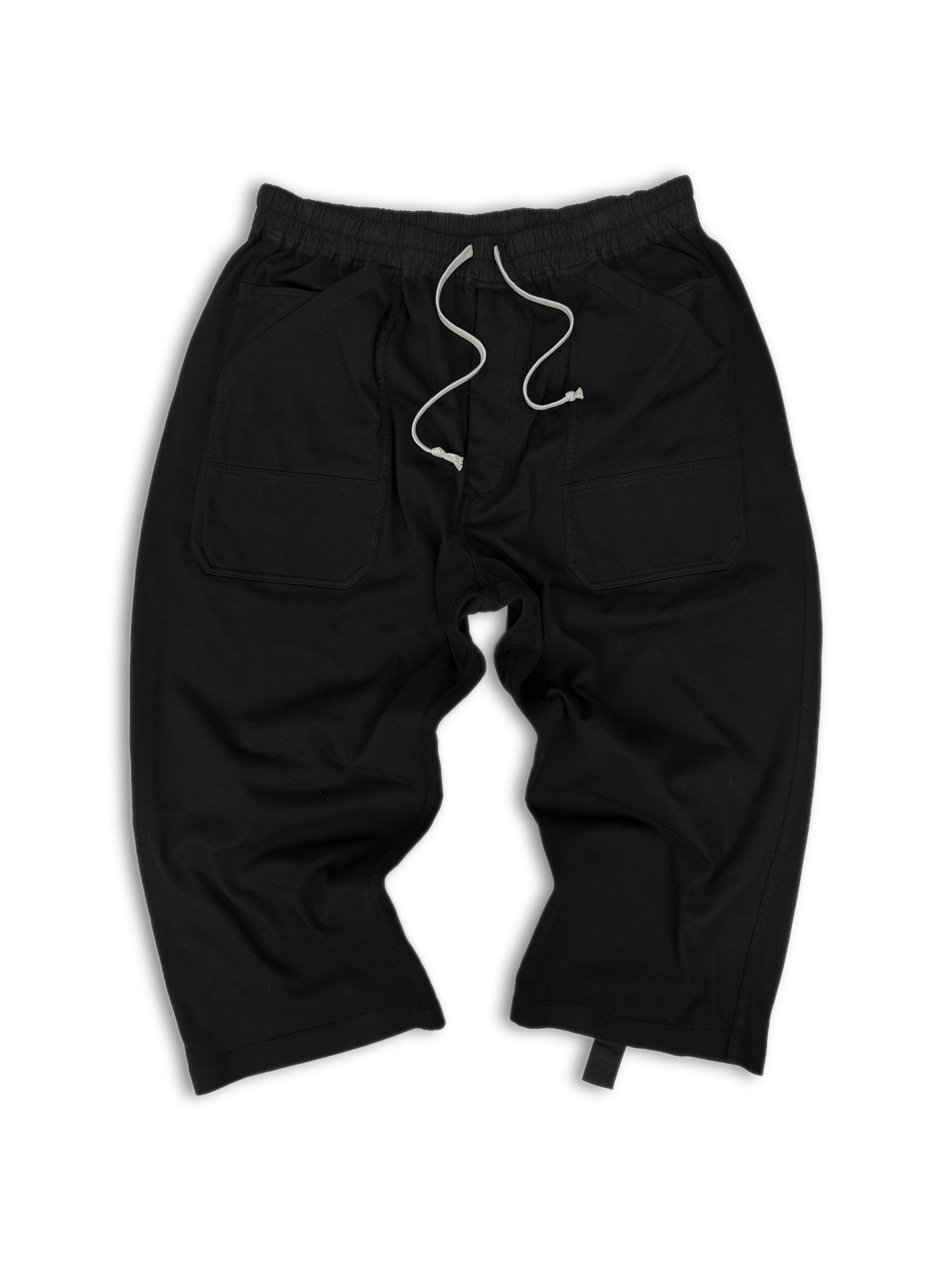 Rick Owens Black Drop Crotch Heavy Weight Cropped Pants