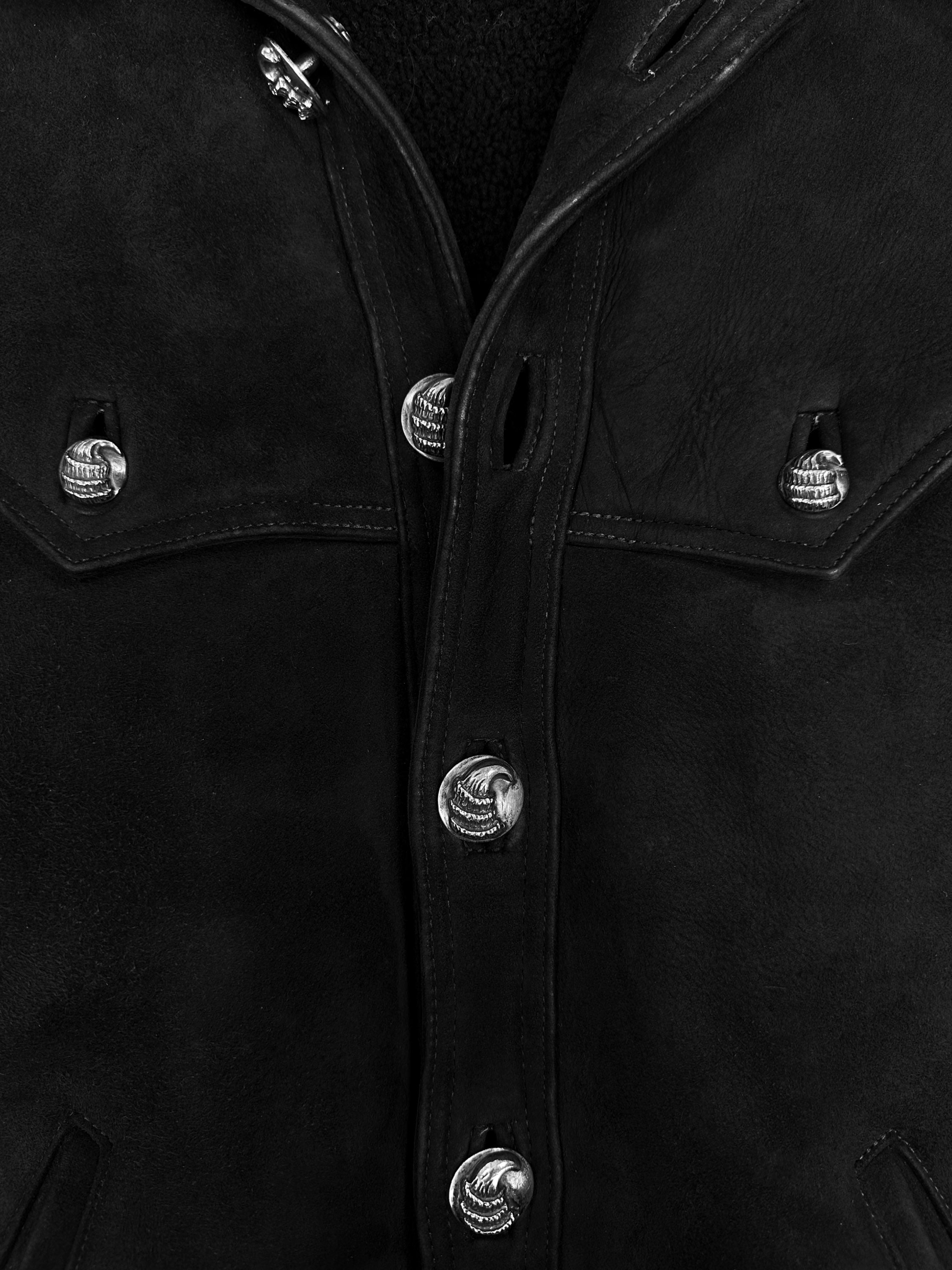Chrome Hearts ‘Claw’ Button Suede Fleur Shearling Lined Jacket