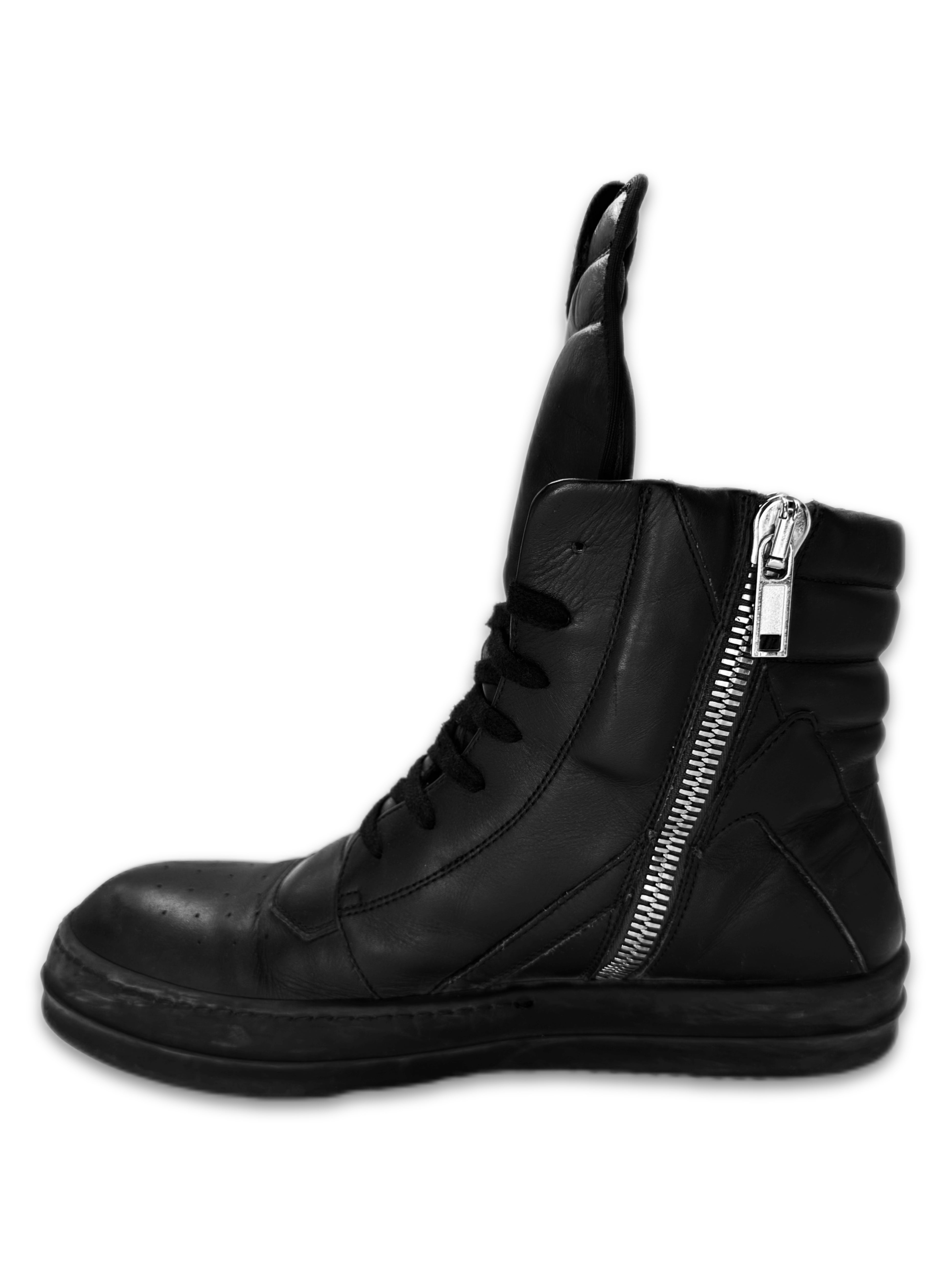 Rick Owens ‘Triple Black’ High Tongue Leather Geobasket Sneakers