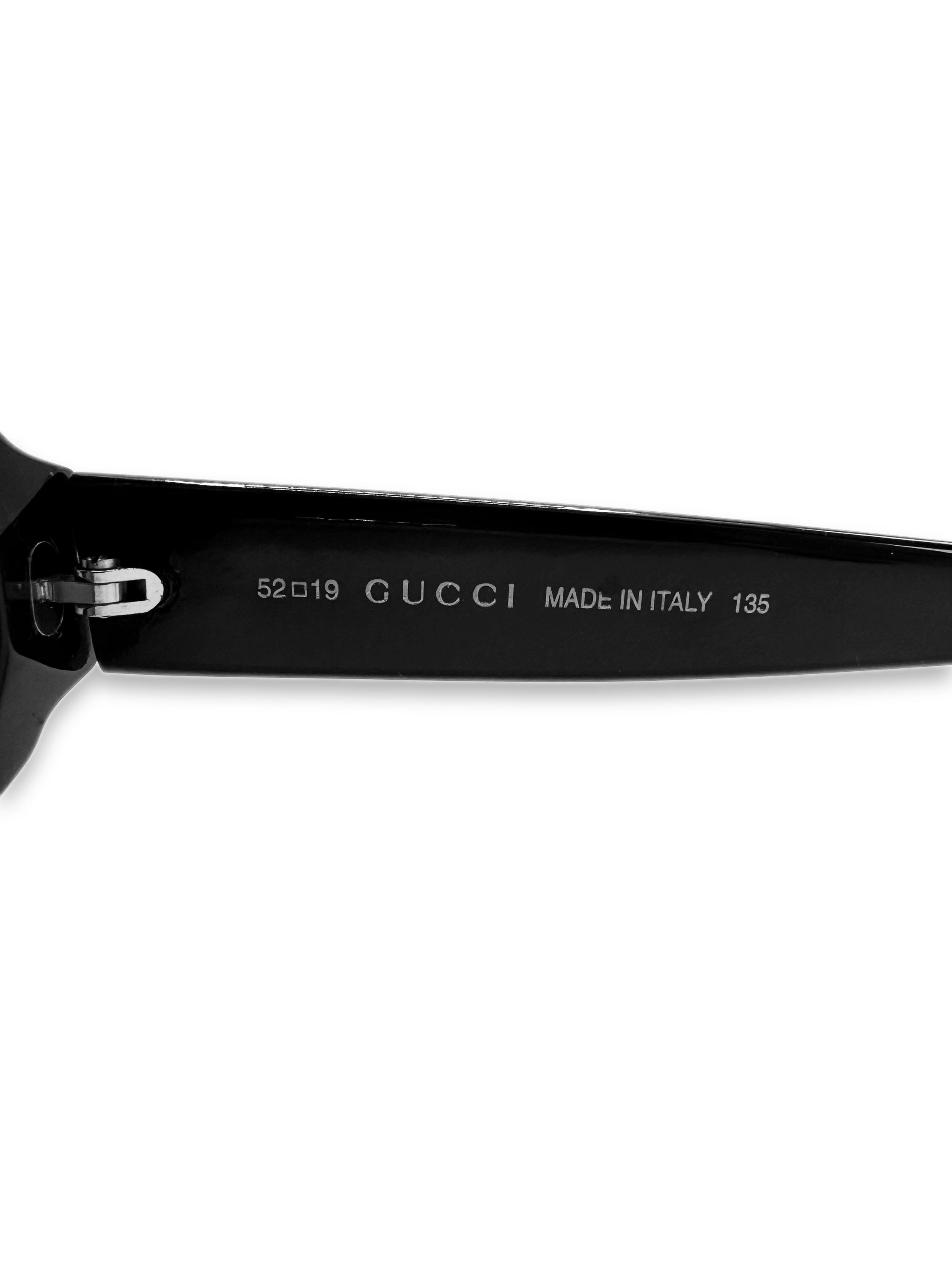 00s Gucci ‘Oval’ Frame Blue Tint Black Glossy Sunglasses