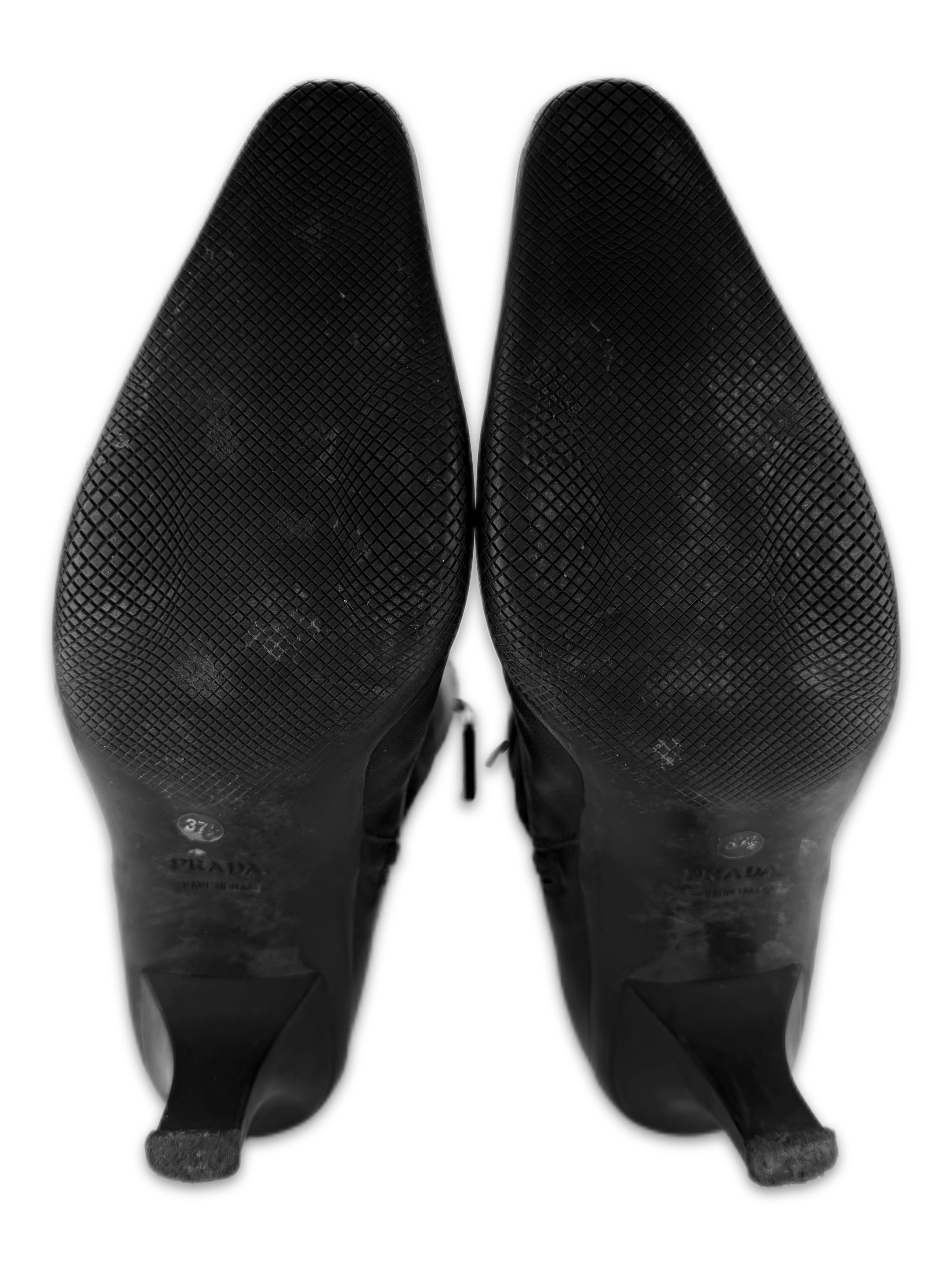 SS99 Prada Black Leather Riding Hi-top Panelled Heel Boots