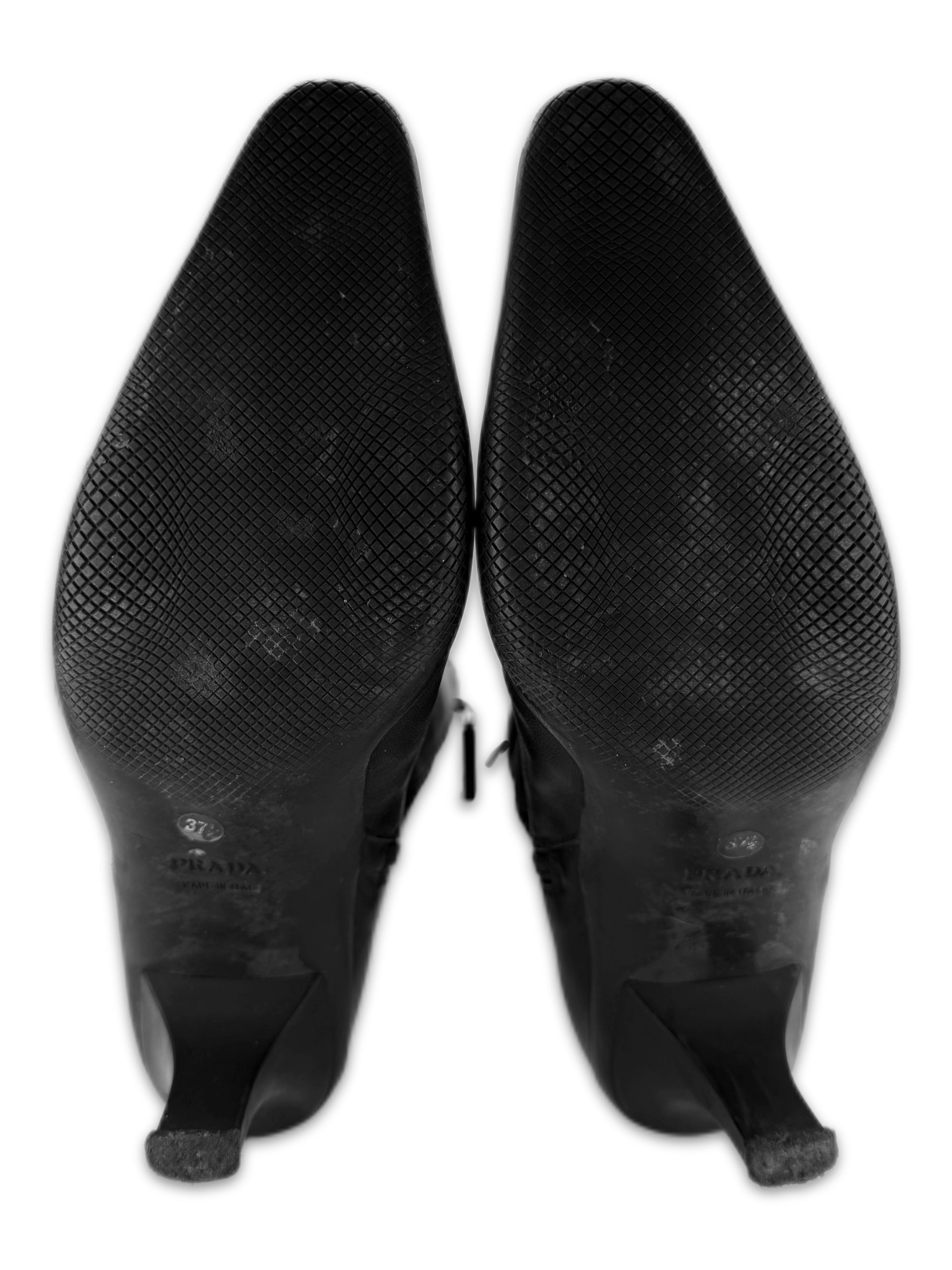 SS99 Prada Black Leather Riding Hi-top Panelled Heel Boots