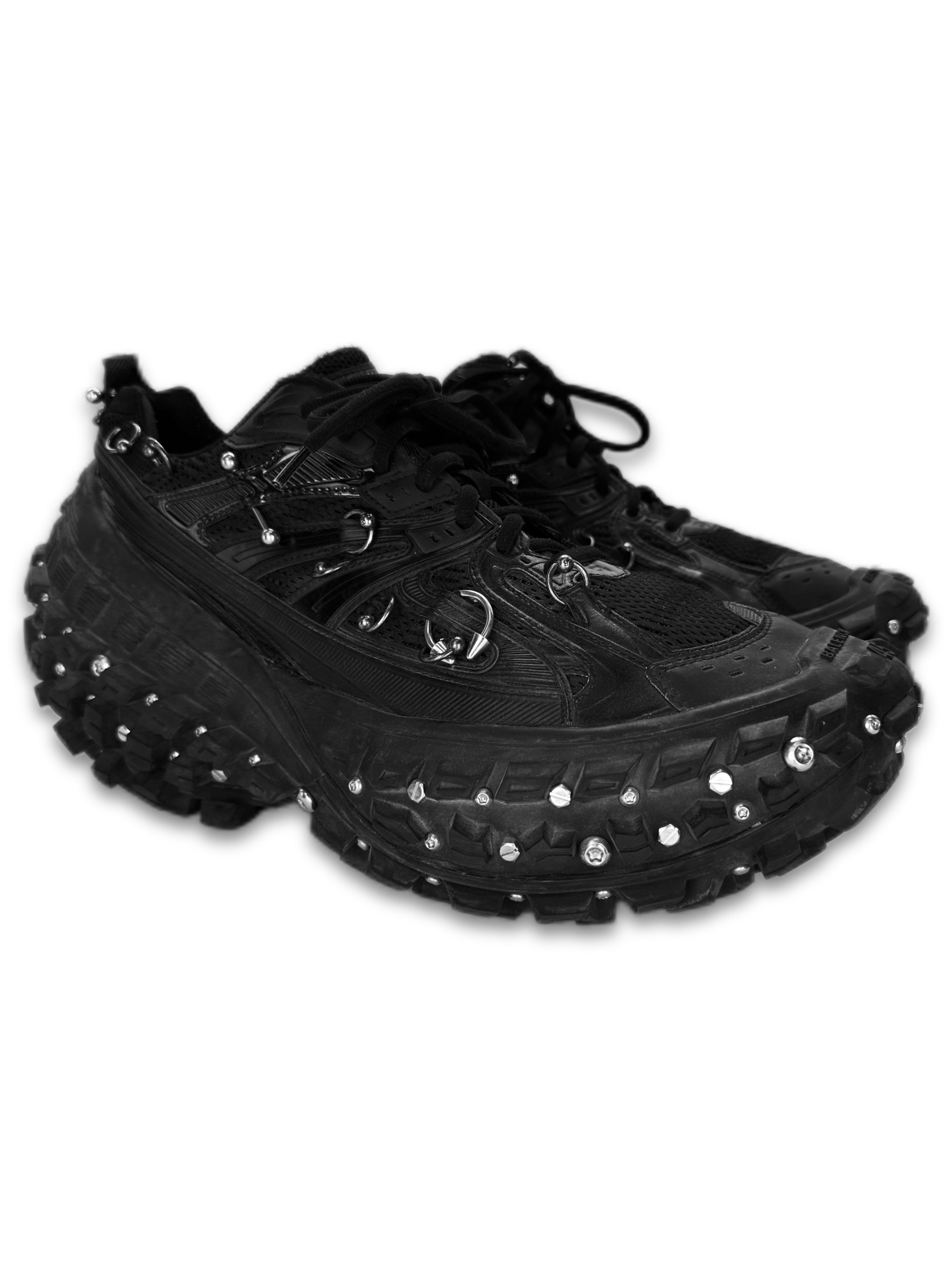 Balenciaga Pierced Bouncer Defender Black Chunky Sneakers