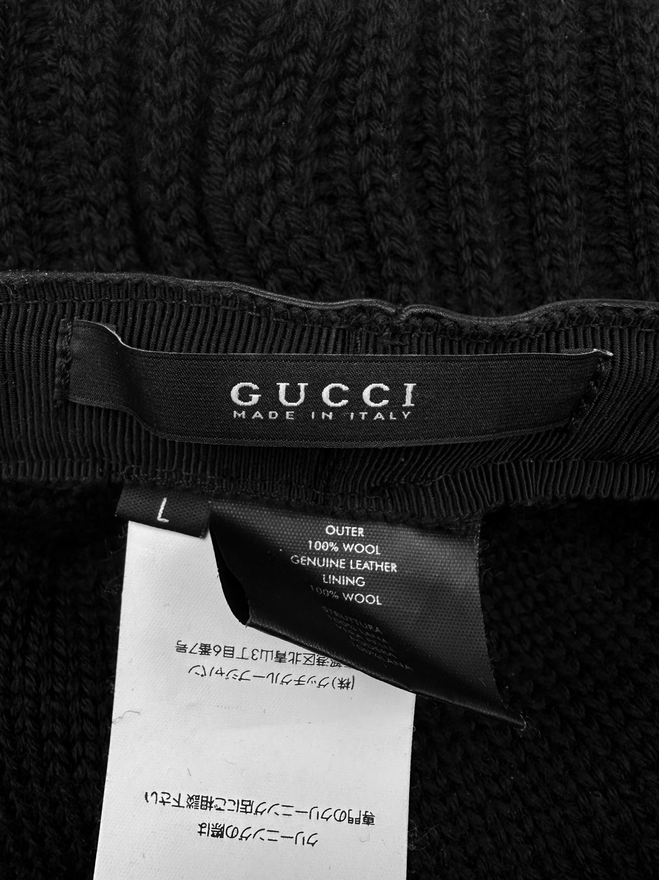 00s Gucci by Tom Ford Black Knitted Leather Brim Hat