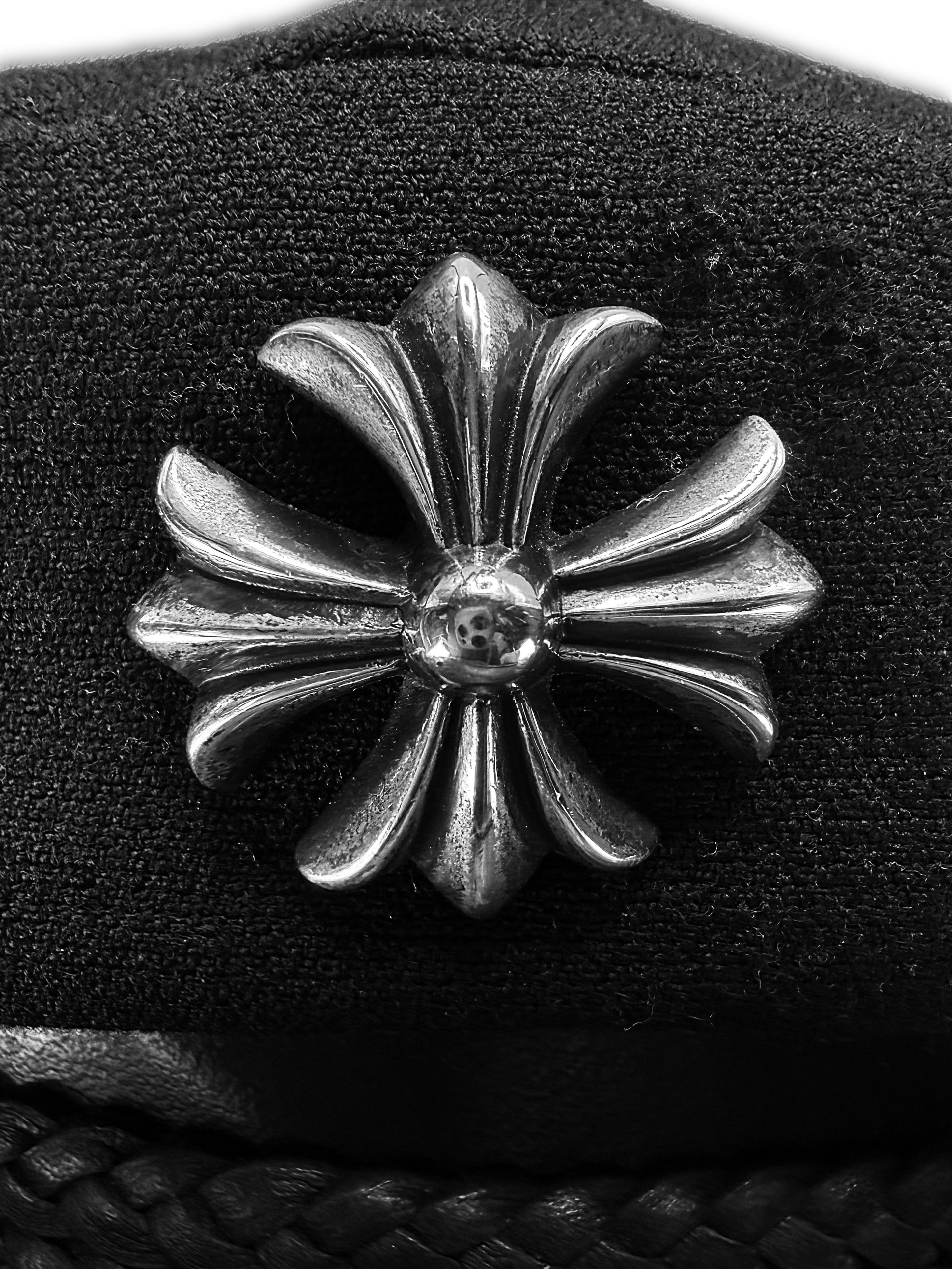 Chrome Hearts ‘Captain’ Cross Motif Black Leather Wool Hat