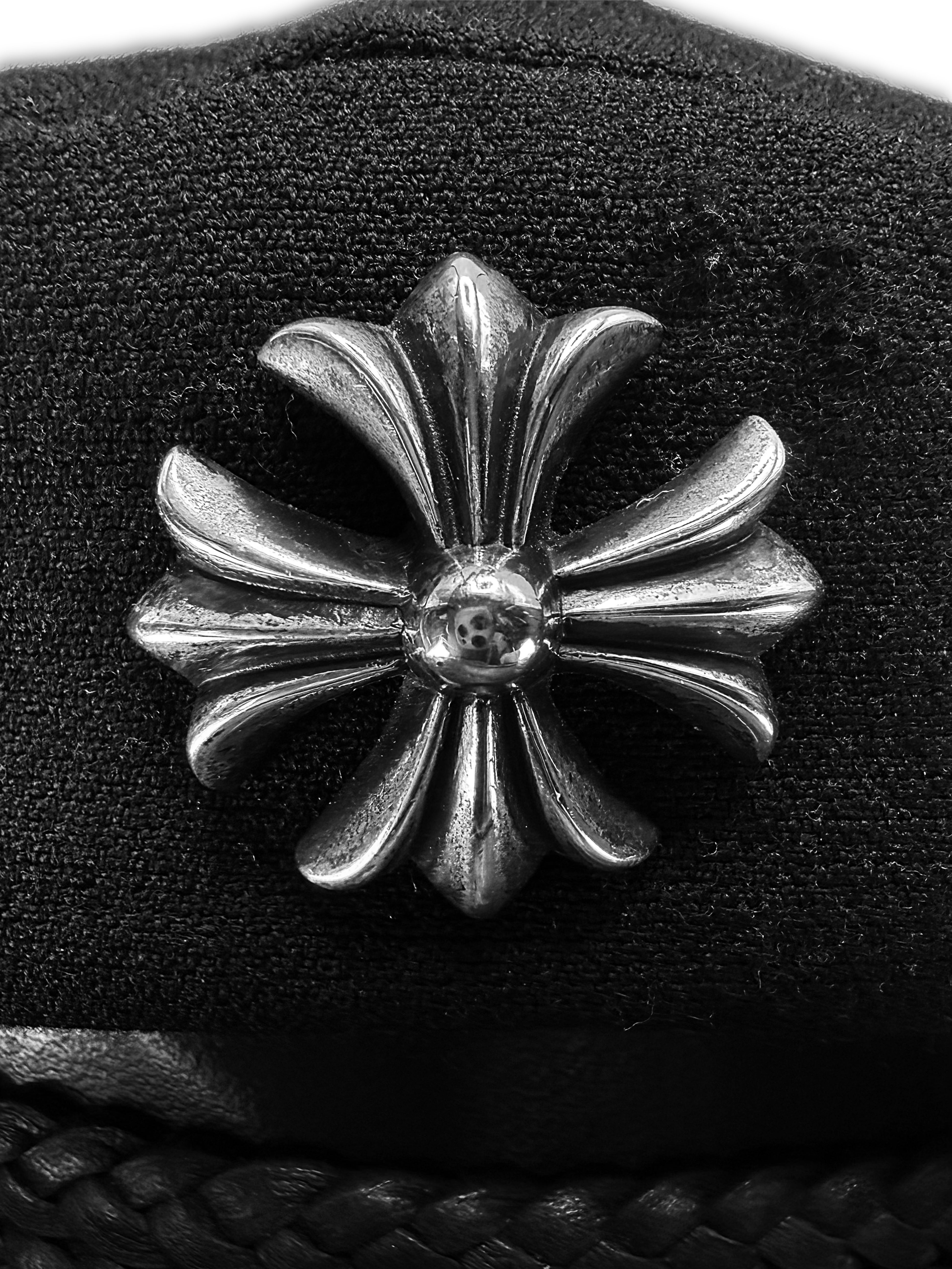 Chrome Hearts ‘Captain’ Cross Motif Black Leather Wool Hat