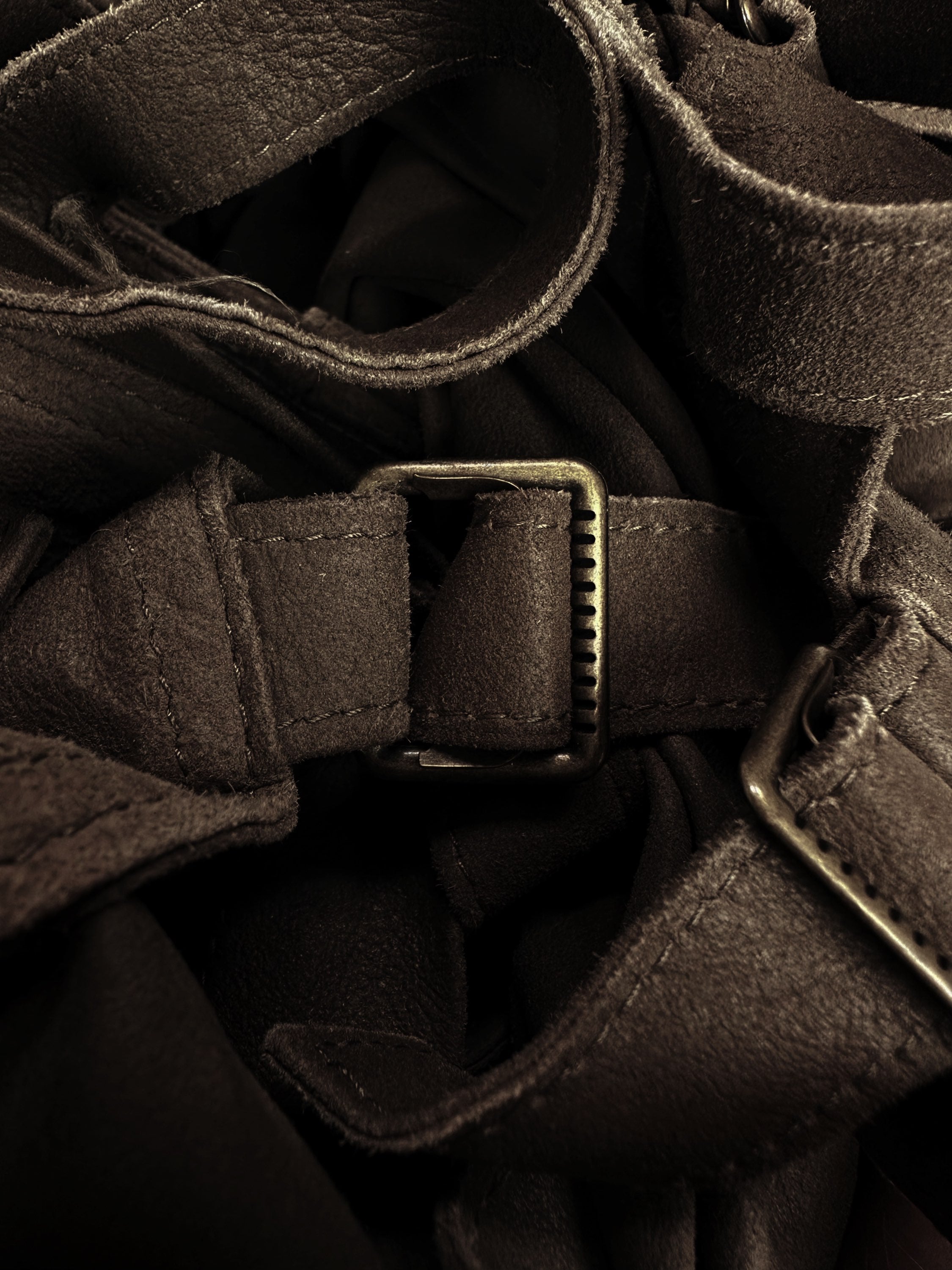 AW03 Ann Demeulemeester ‘Bondage’ Strap Suede Belted Cargo Pants