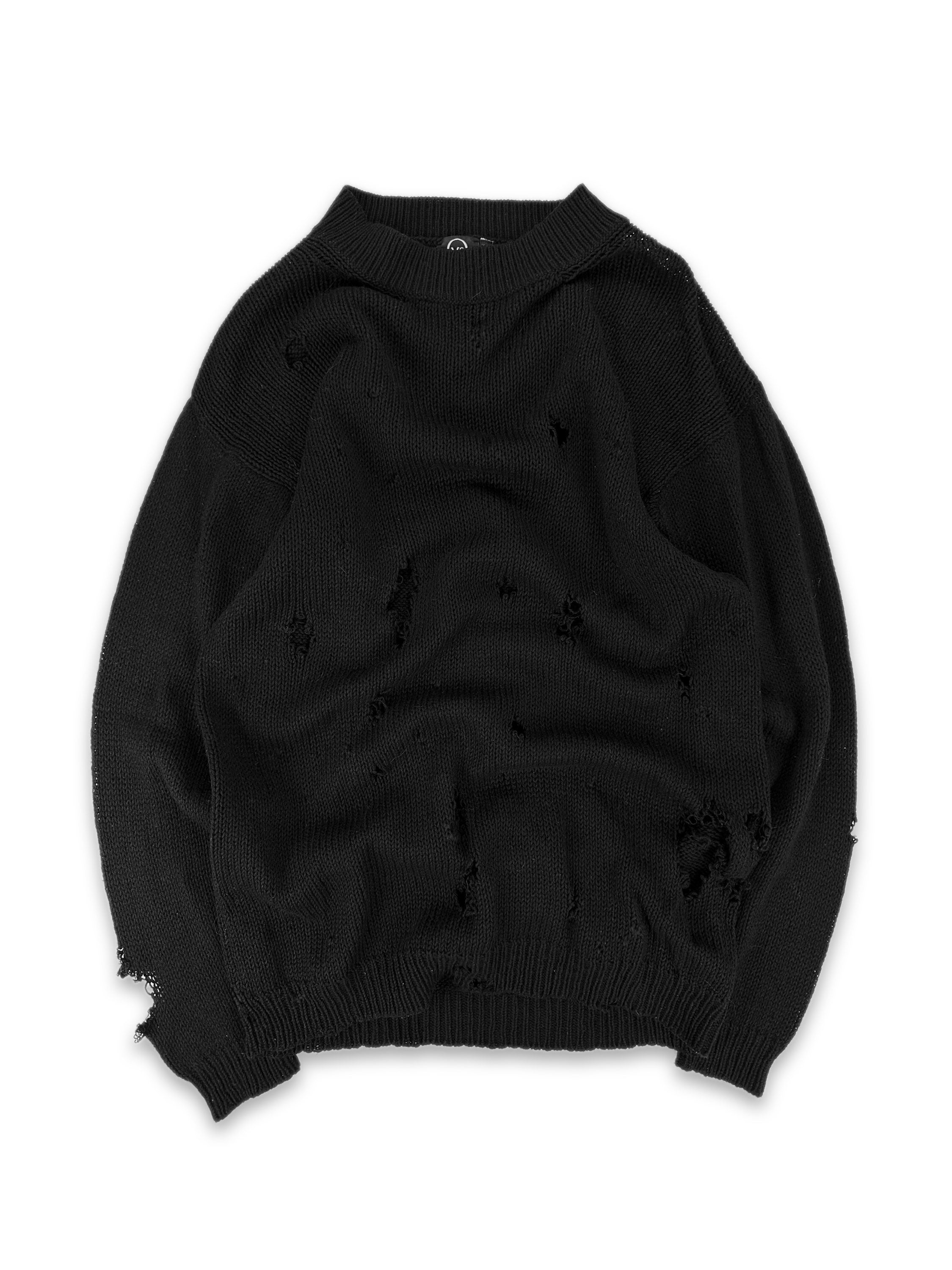 Alexander McQueen Black Distressed Knit Oversized Sweater