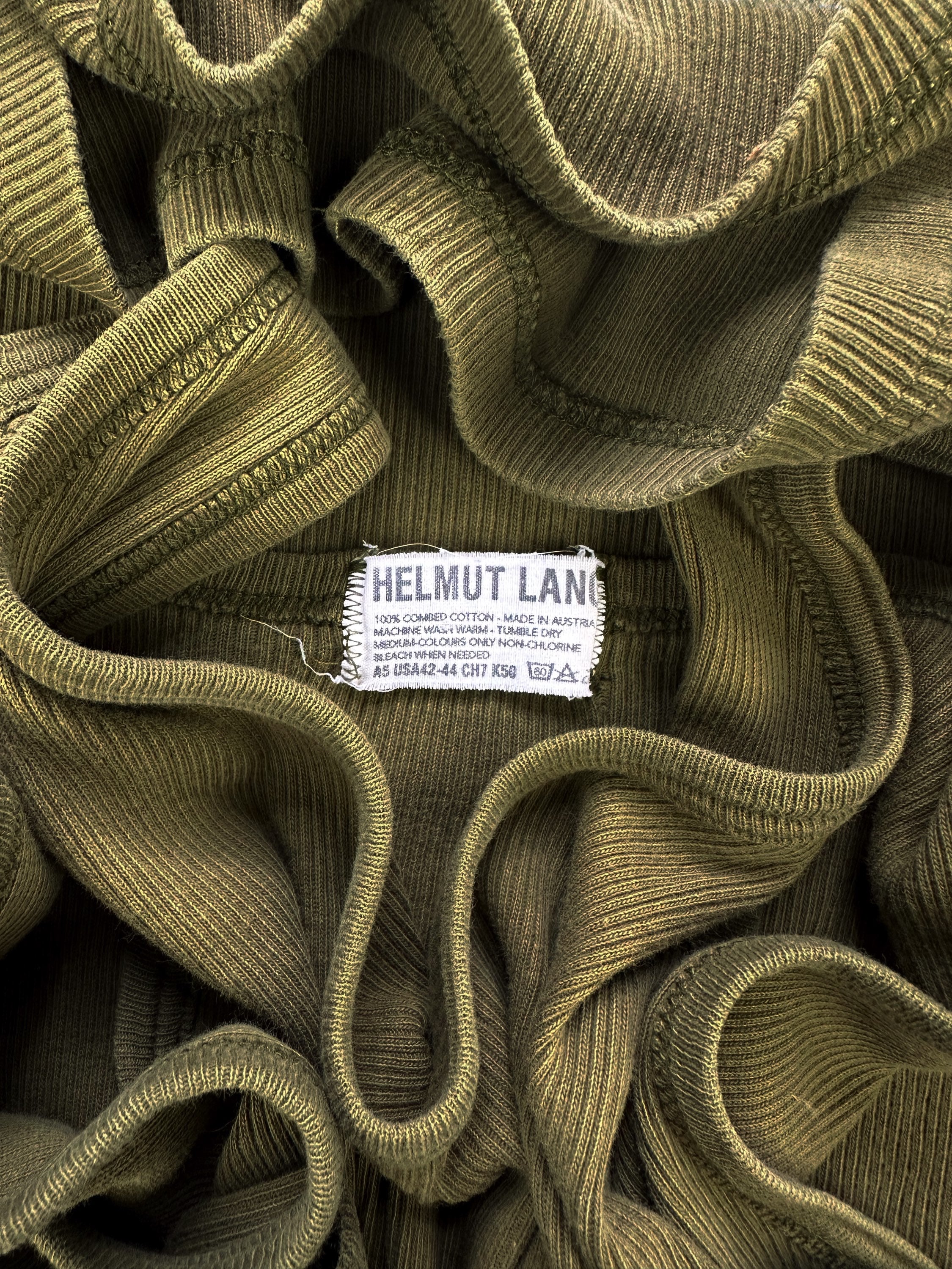 90s Helmut Lang Olive Green Ribbed Wife Beater Tank-top
