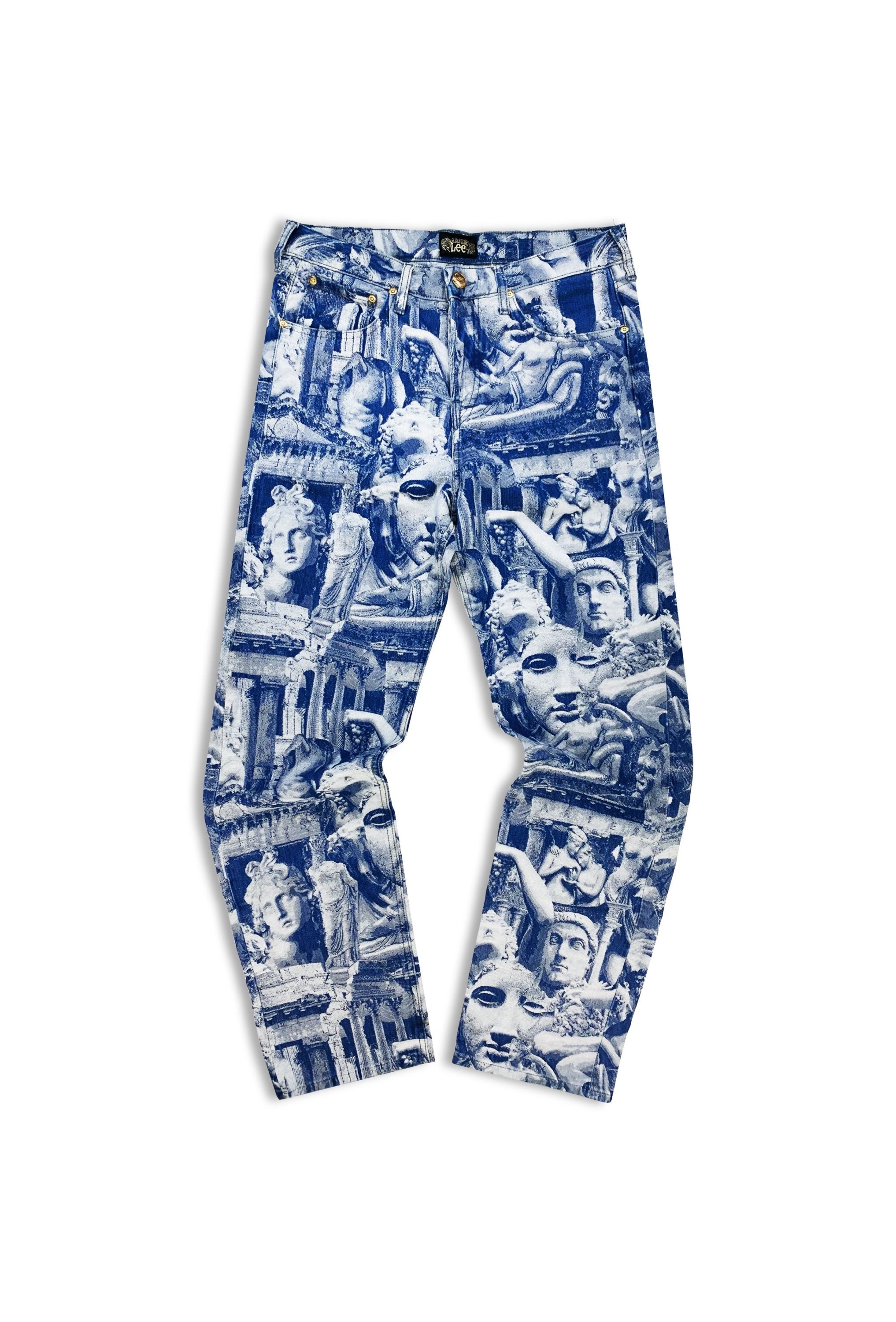AW21 Aries x Lee ‘Roman Faces’ Blue Wash Full Print Denim Jeans
