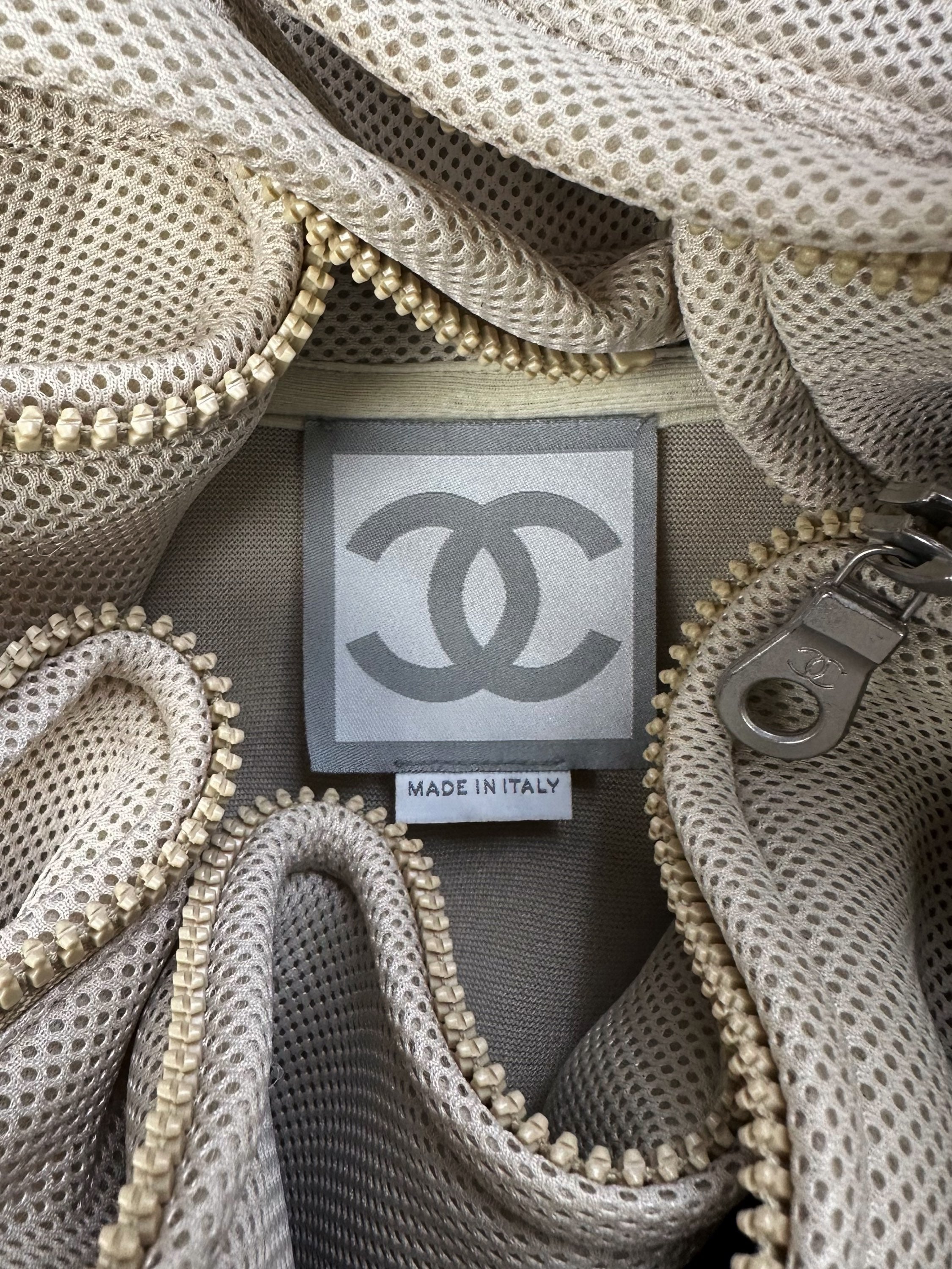 SS03 Chanel Identification ‘Sport’ Beige Logo Full-zip Mesh Jacket