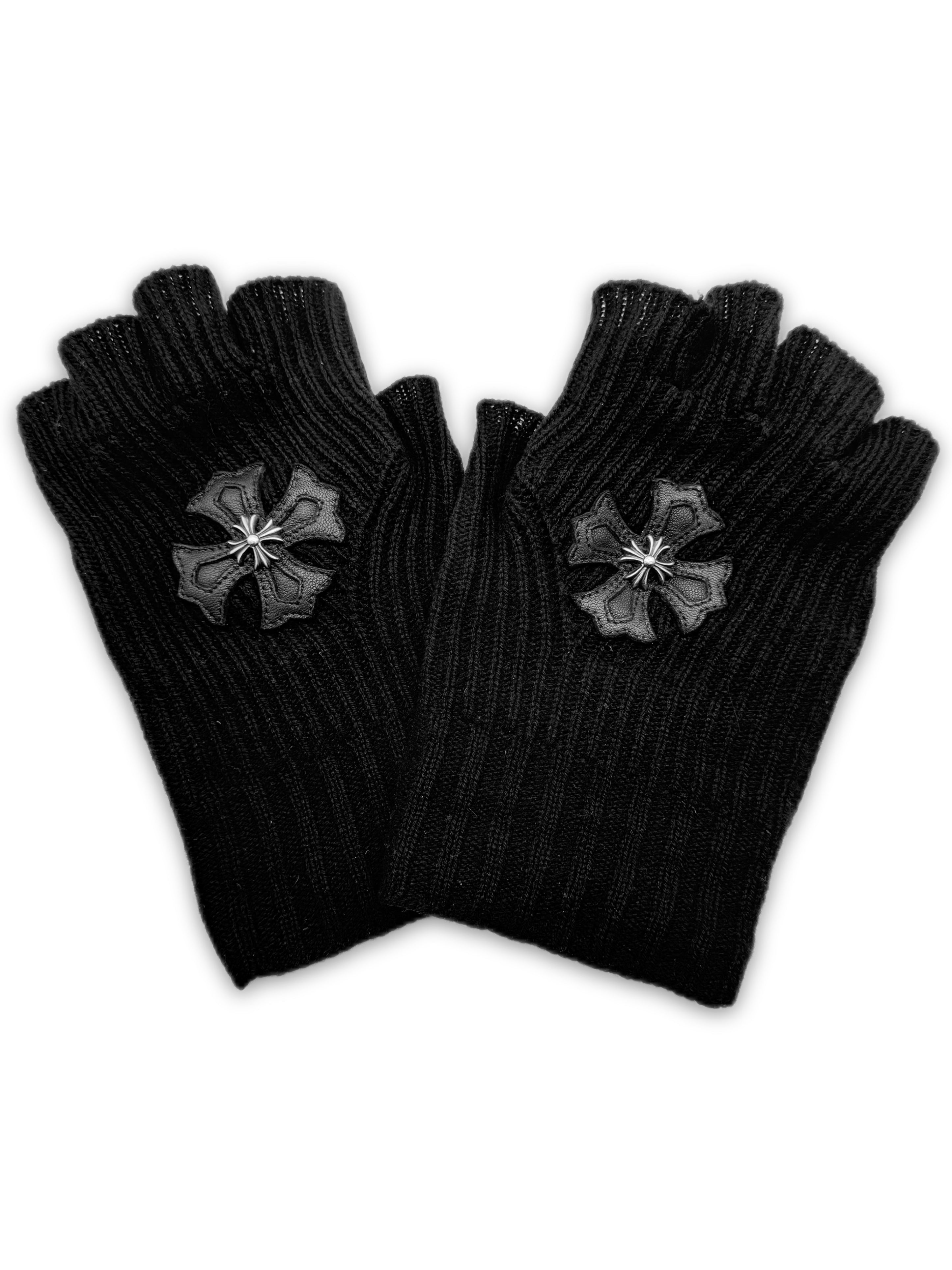 Chrome Hearts Leather Plus Patch Sticky Cashmere Fingerless Gloves