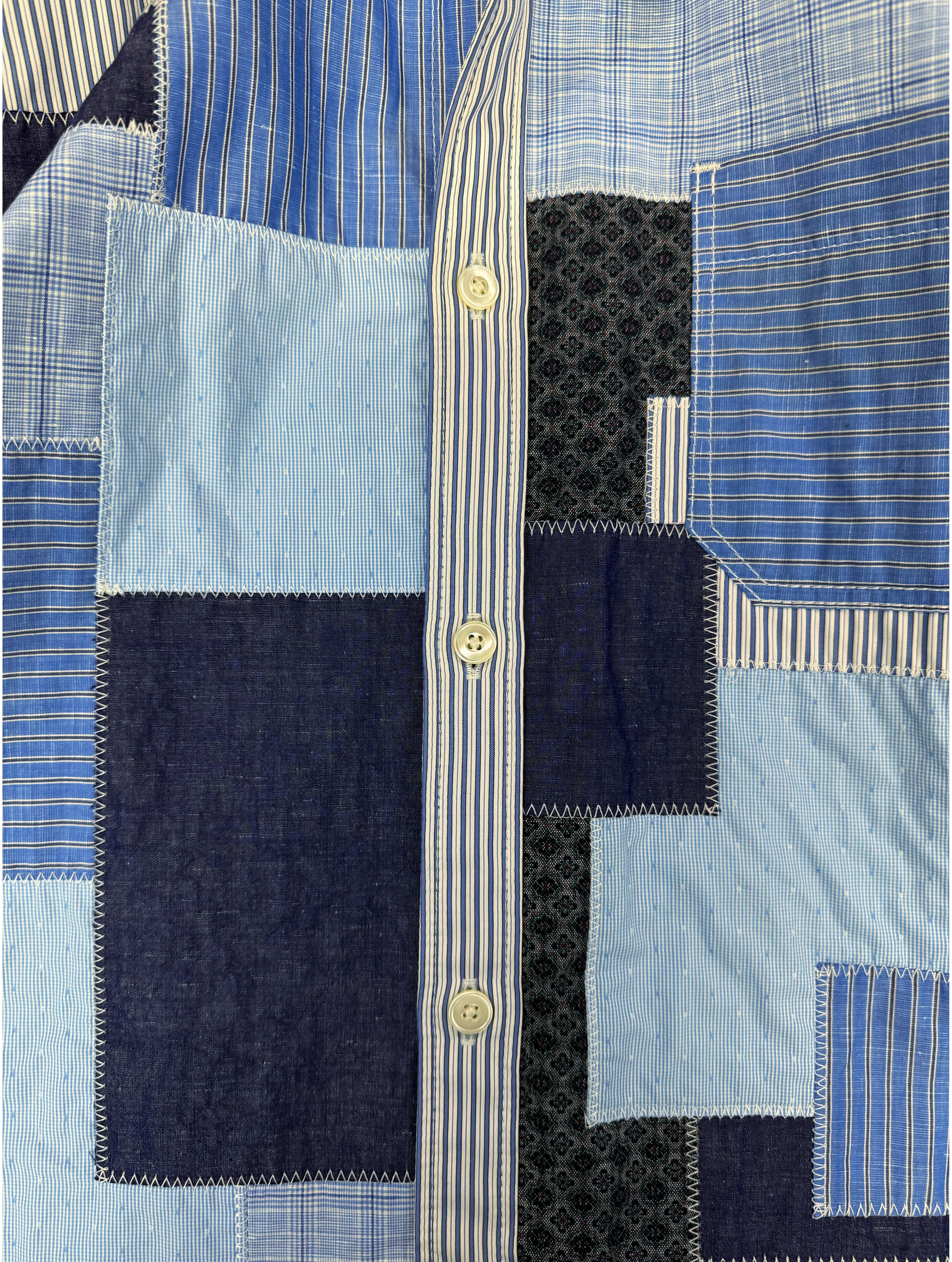 Junya Watanabe Ice Blue Patchwork Button Up Long Sleeve Shirt