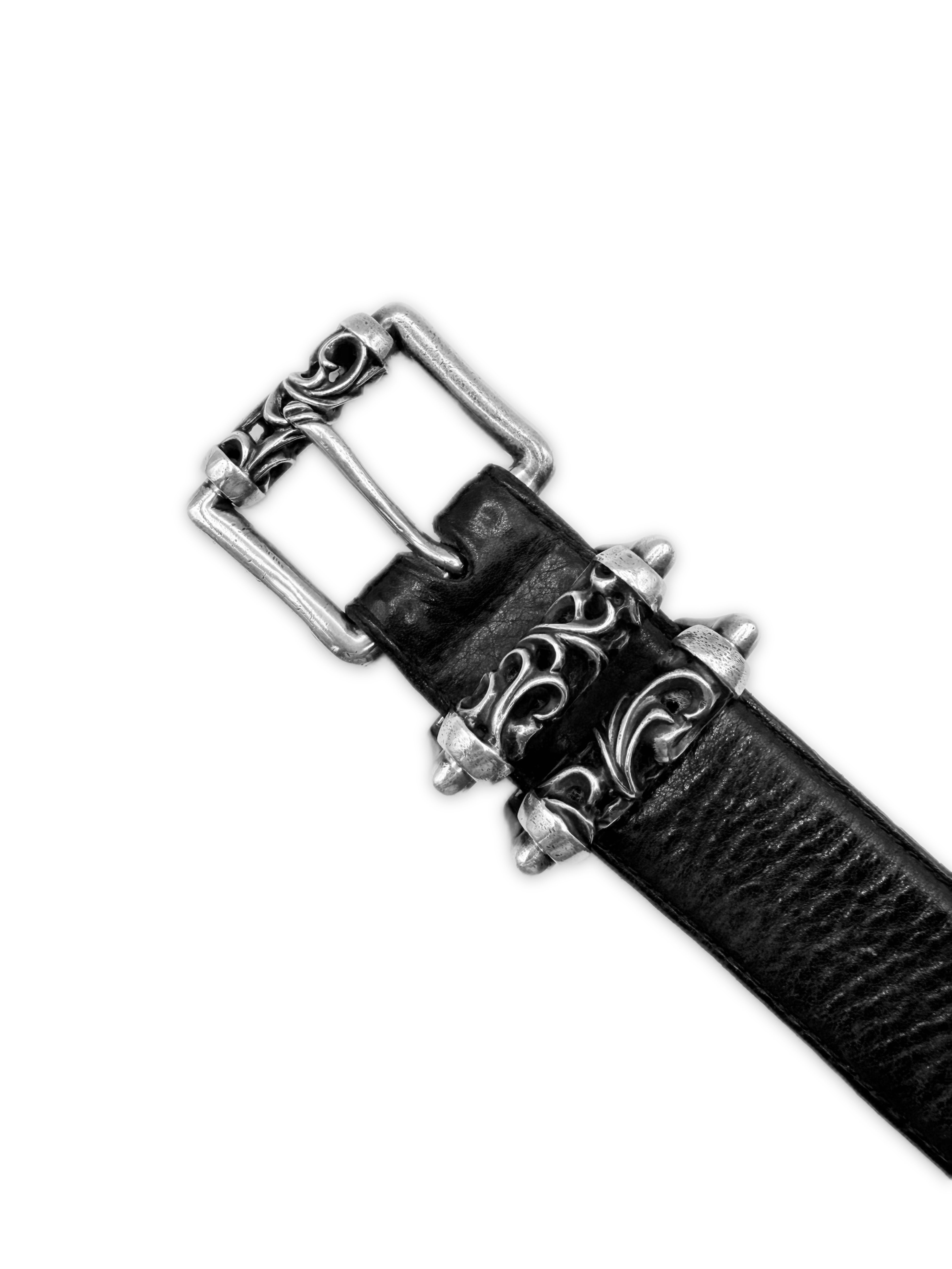 Chrome Hearts Double Roller Black Leather .925 Silver Belt