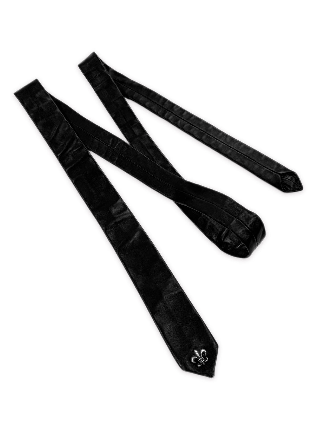 Chrome Hearts Fleur de Lis Pendant Black Leather Suit Neck Tie
