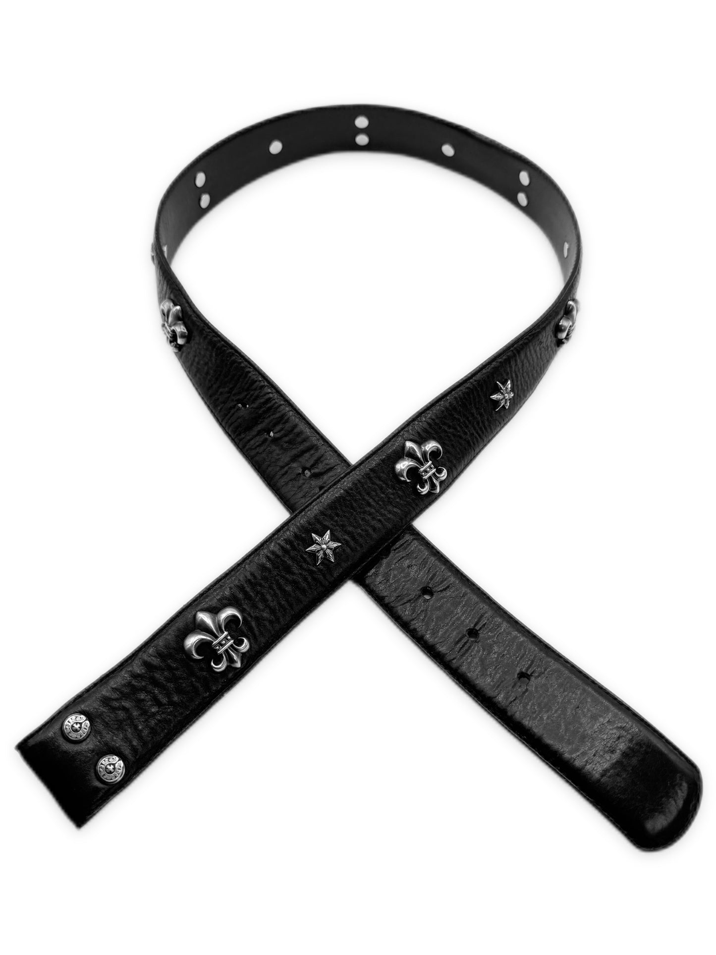 Chrome Hearts Fleur de Lis Star Pendant .925 Silver Leather Belt Strap