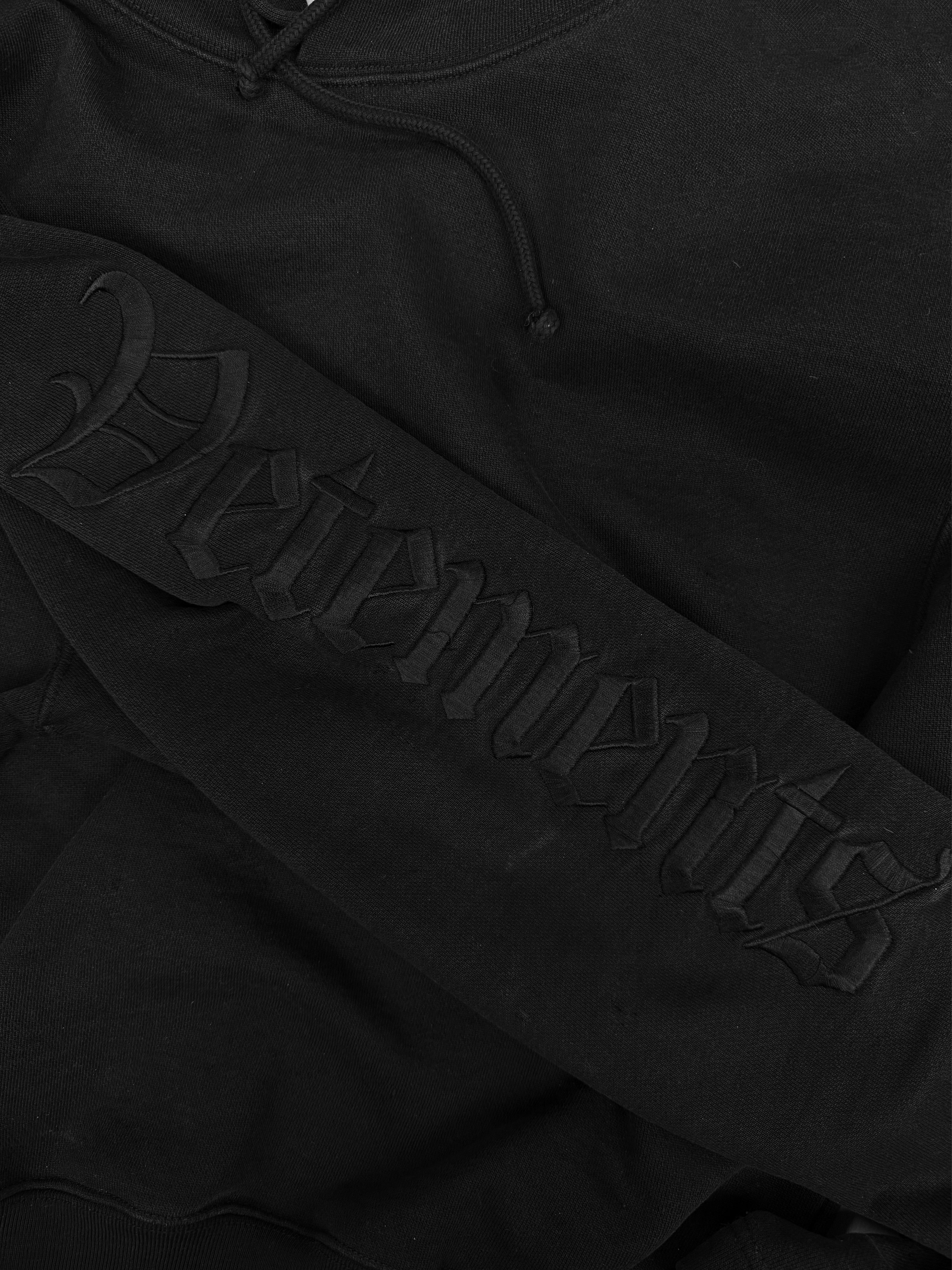 Vetements Gothic Metal Logo Black Cropped Embroidered Hoodie