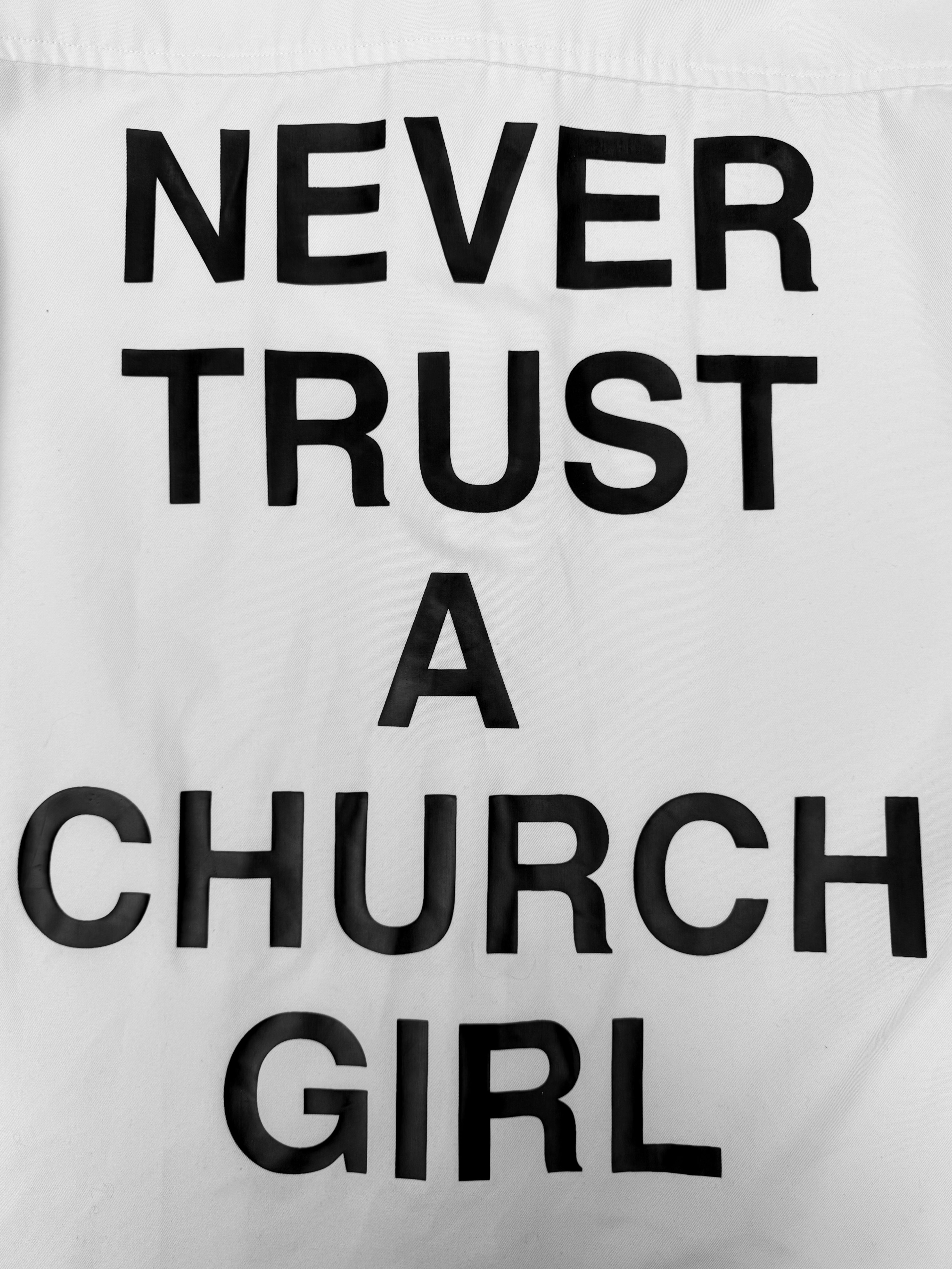 SS17 Hood by Air ‘Never Trust a Church Girl’ Slogan Button Up Shirt