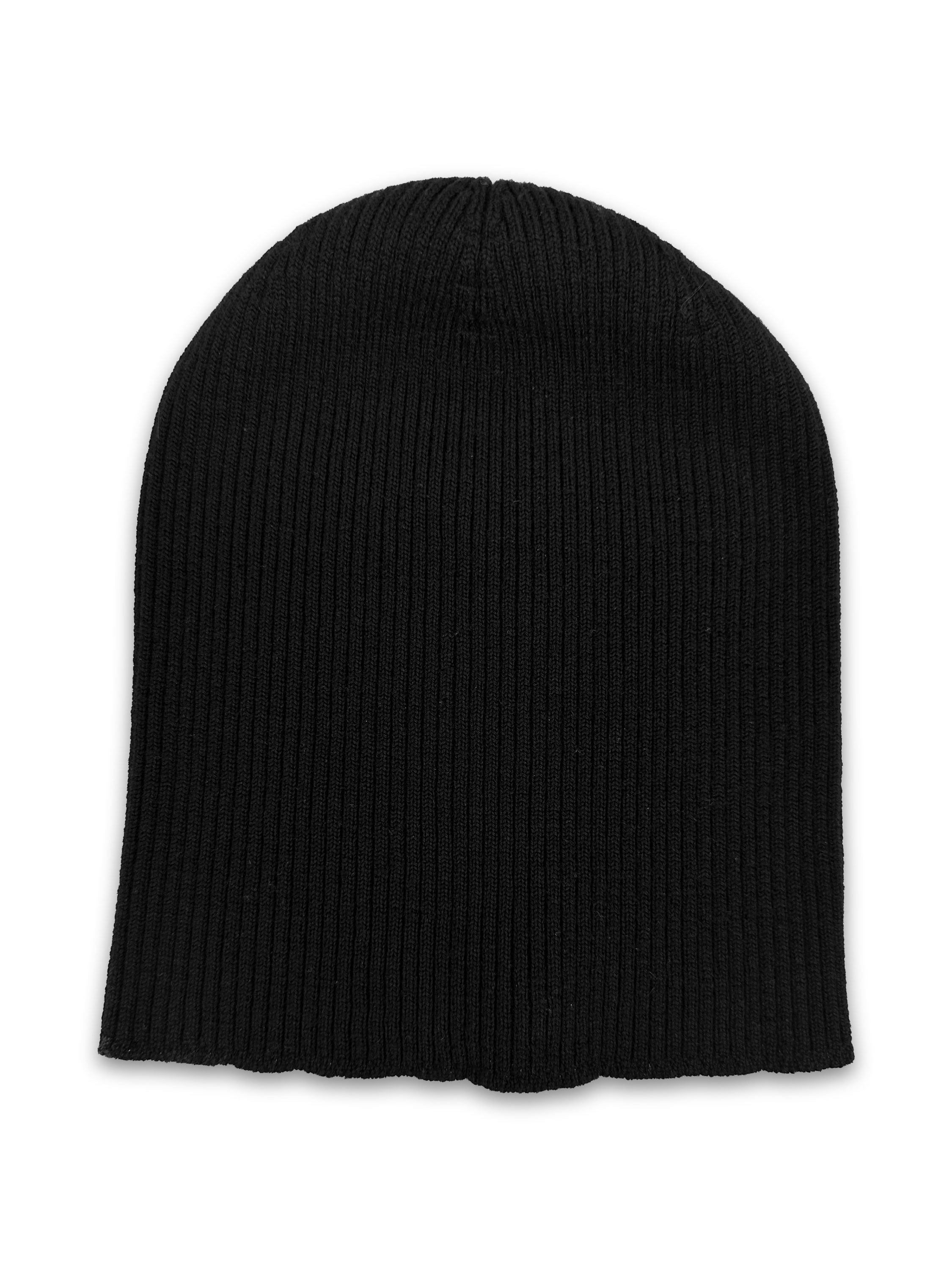SS22 Rick Owens ‘Tecuatl’ Black Ribbed Skull Cap Beanie Hat
