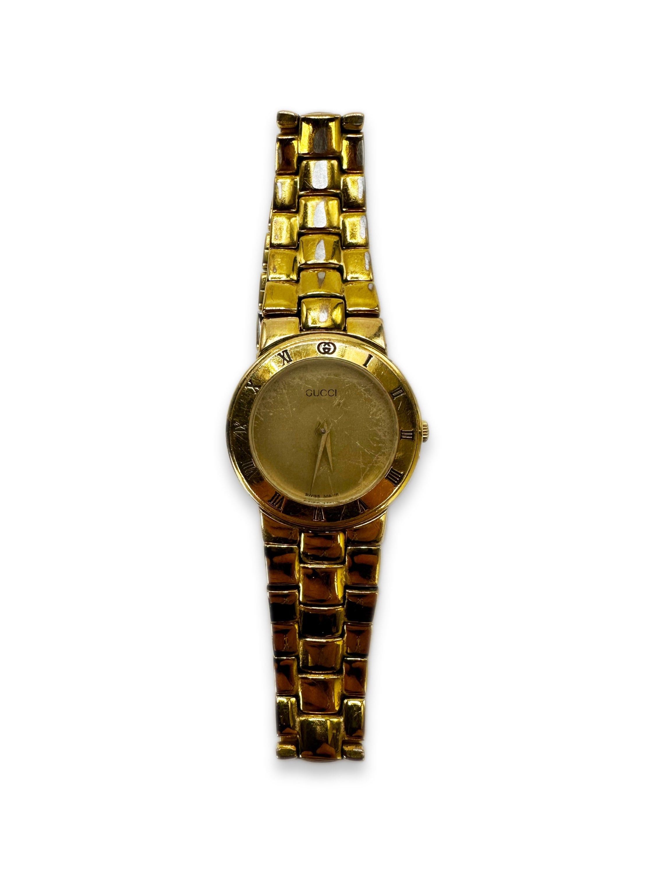 Gucci 14K Gold Plated Etched GG Wrist Watch
