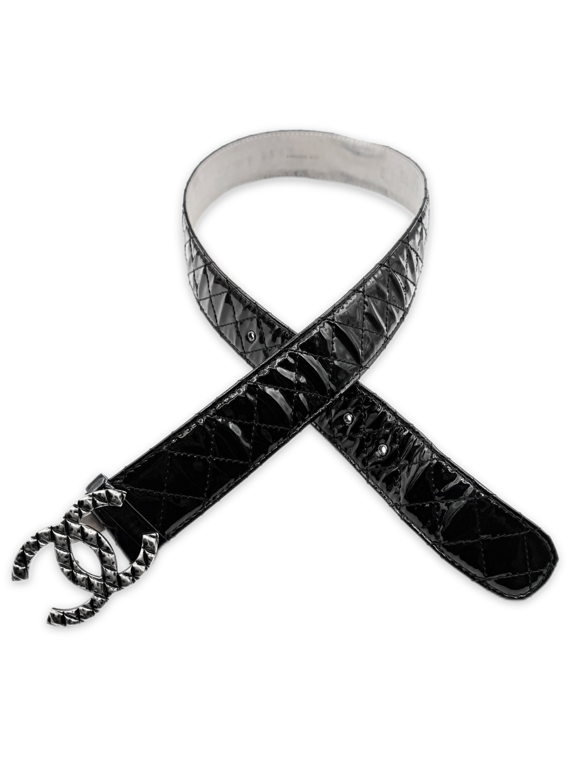 Chanel Double CC Buckle Patent Leather Quilted Caviar Belt