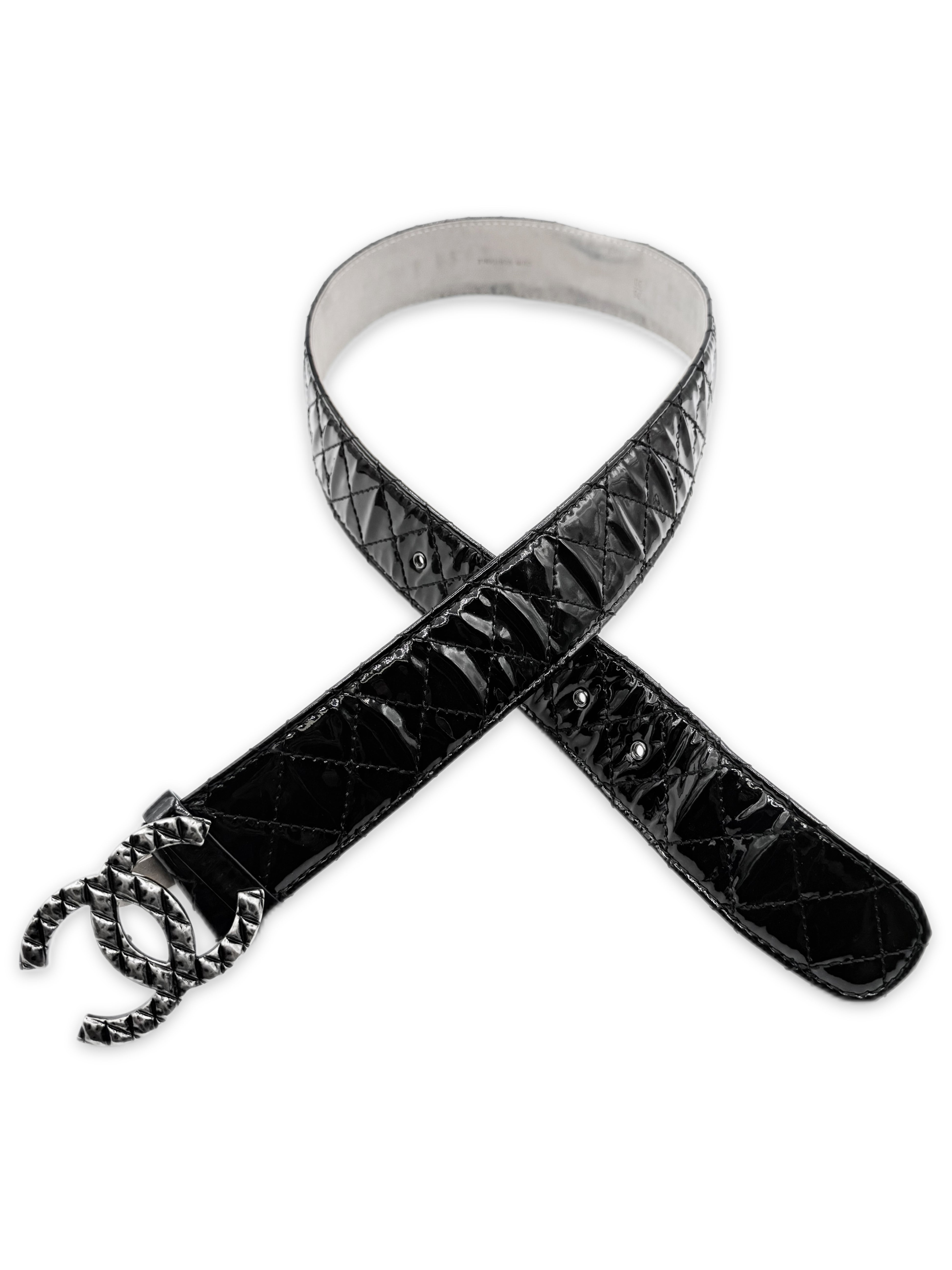 Chanel Double CC Buckle Patent Leather Quilted Caviar Belt