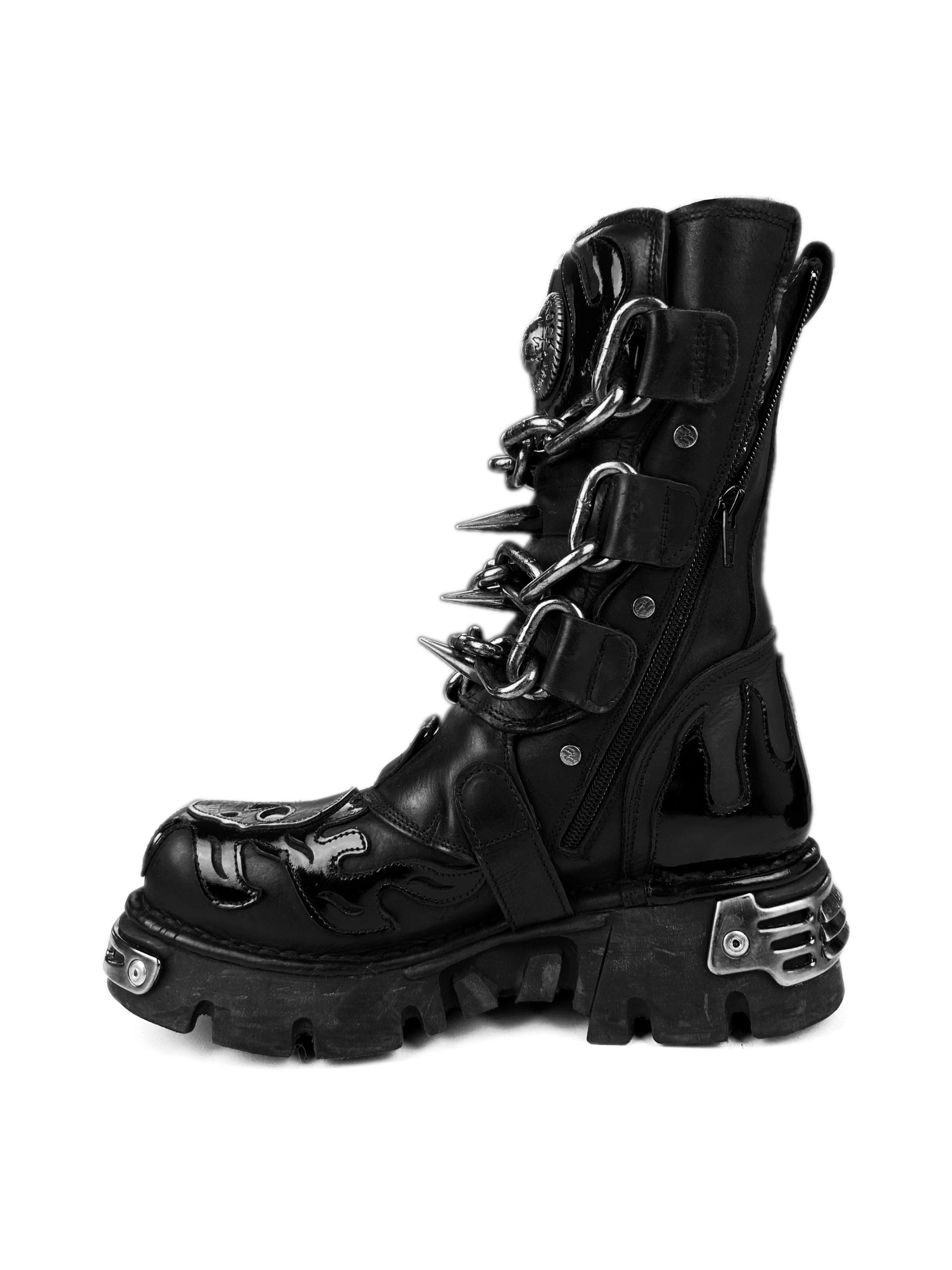 00s New Rock ‘Skull’ Spiked Chainlink Leather Platform Boots