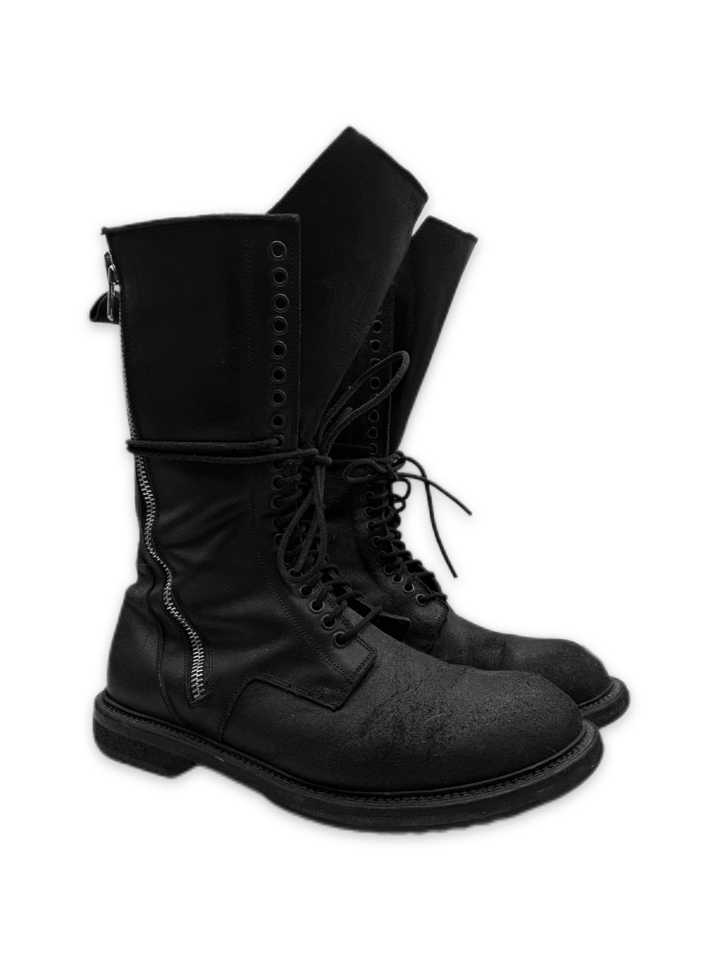 SS14 Rick Owens ‘Vicious’ Blistered Suede Double Zip Boots
